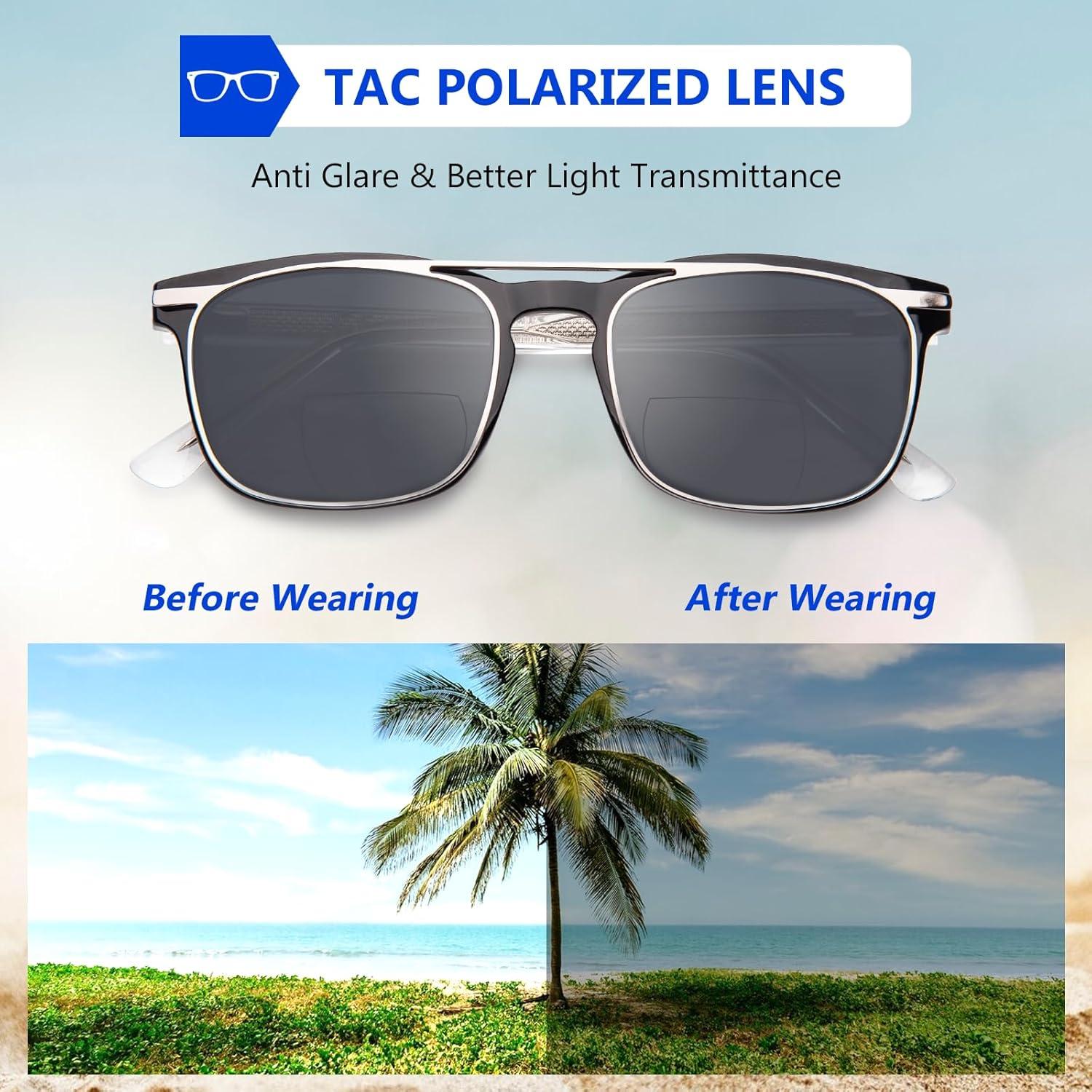 Gafas de lectura bifocales para hombres + Clip solar + 1.5x