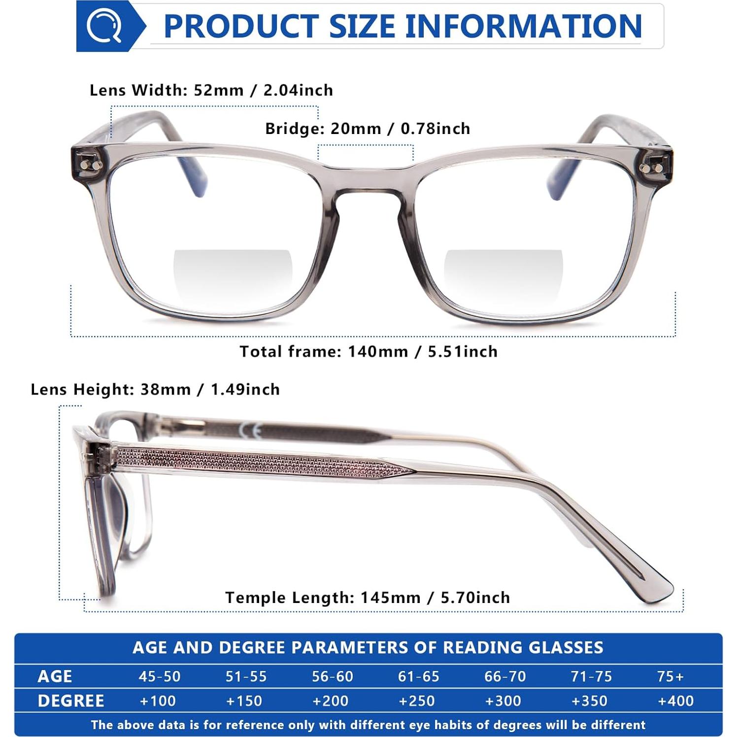 Gafas de lectura bifocales Acetato 2.5x Anti Luz Azul