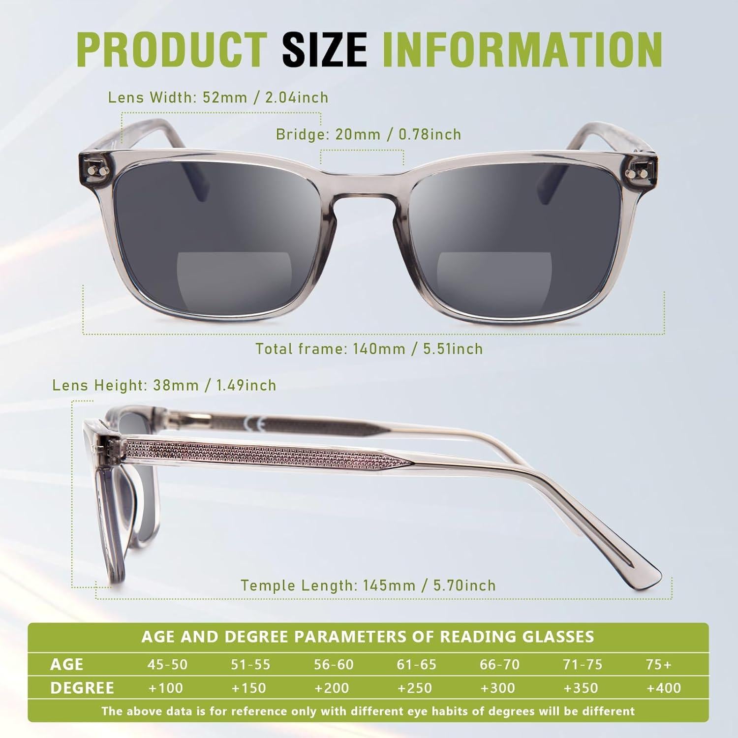 Gafas de lectura bifocales UV400 con marco de acetato