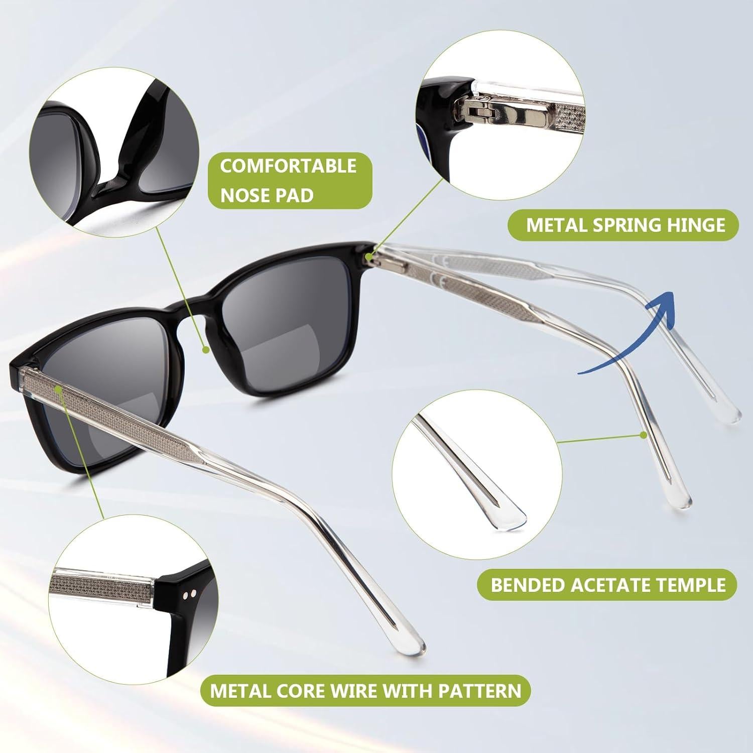 Gafas de lectura bifocales UV400 con marco de acetato