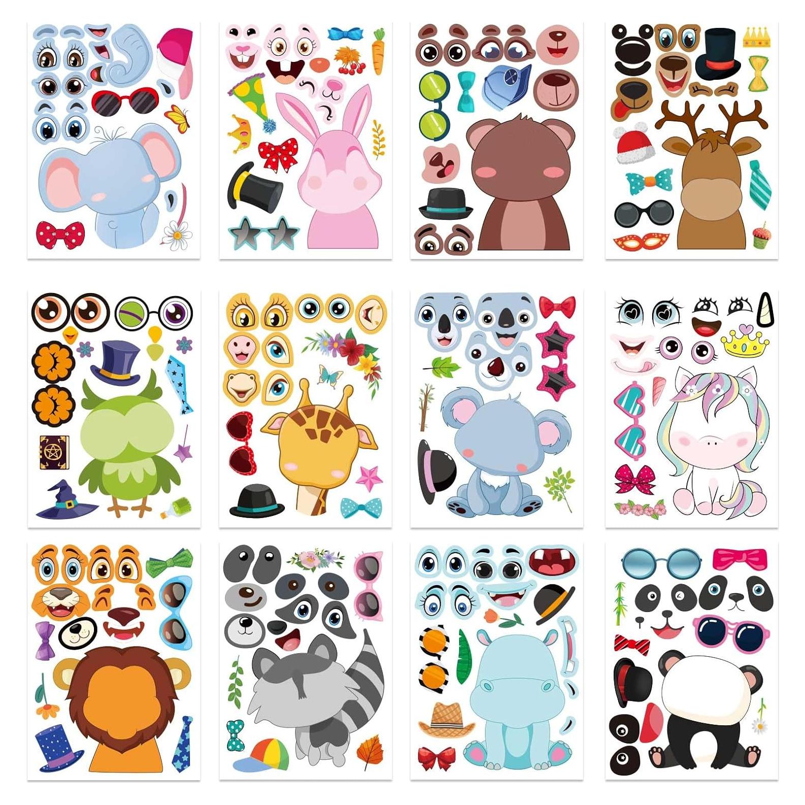 24 Stickers de Animales DUJAA para Crear Caras Divertidas