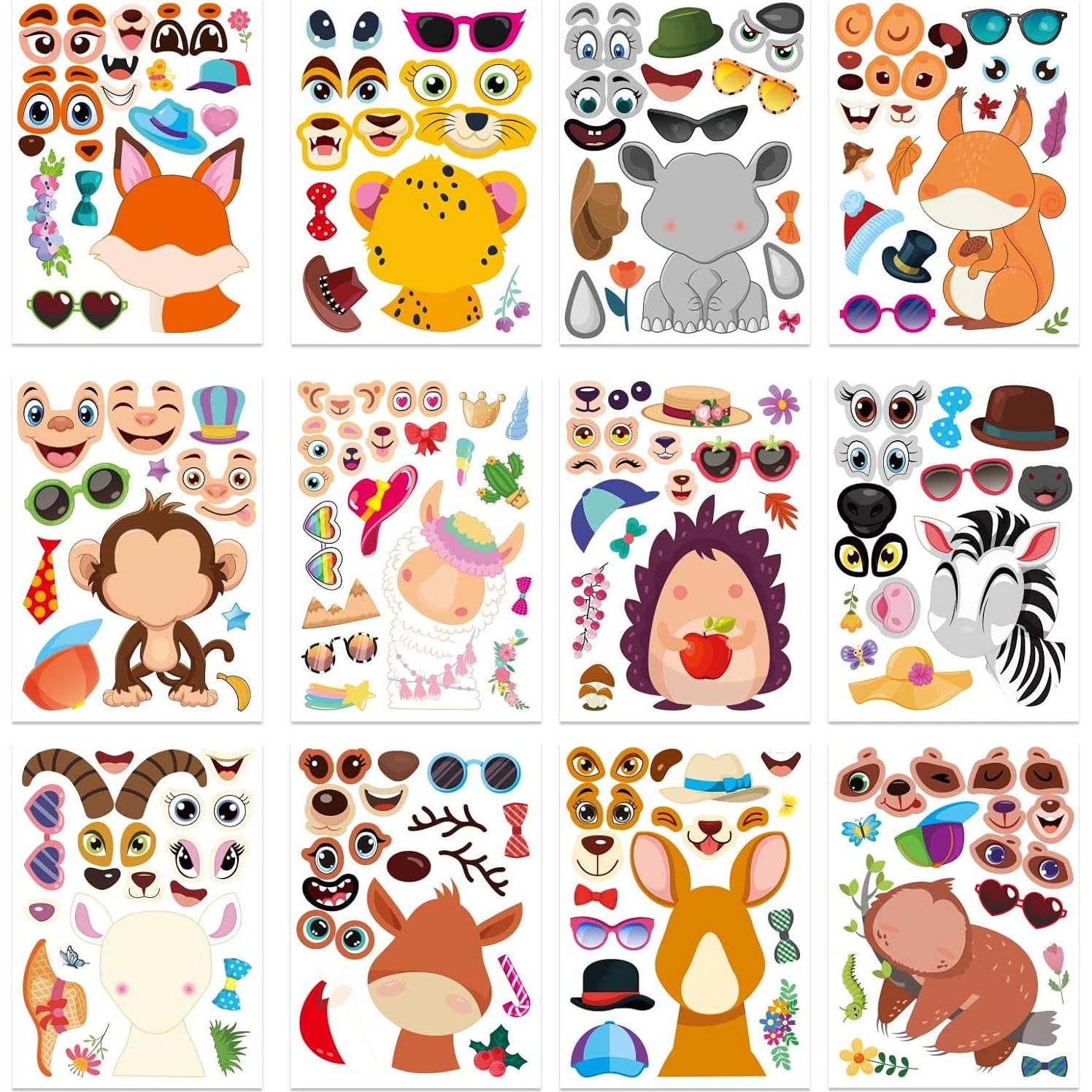 24 Stickers de Animales DUJAA para Crear Caras Divertidas