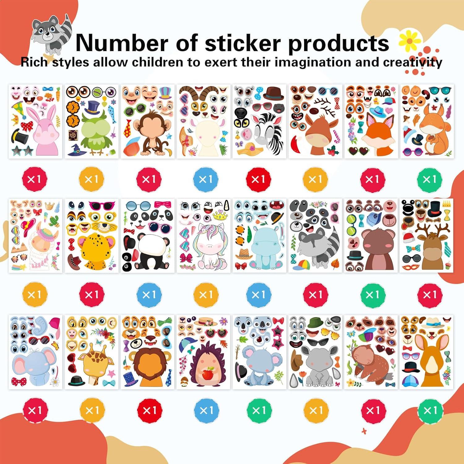 24 Stickers de Animales DUJAA para Crear Caras Divertidas