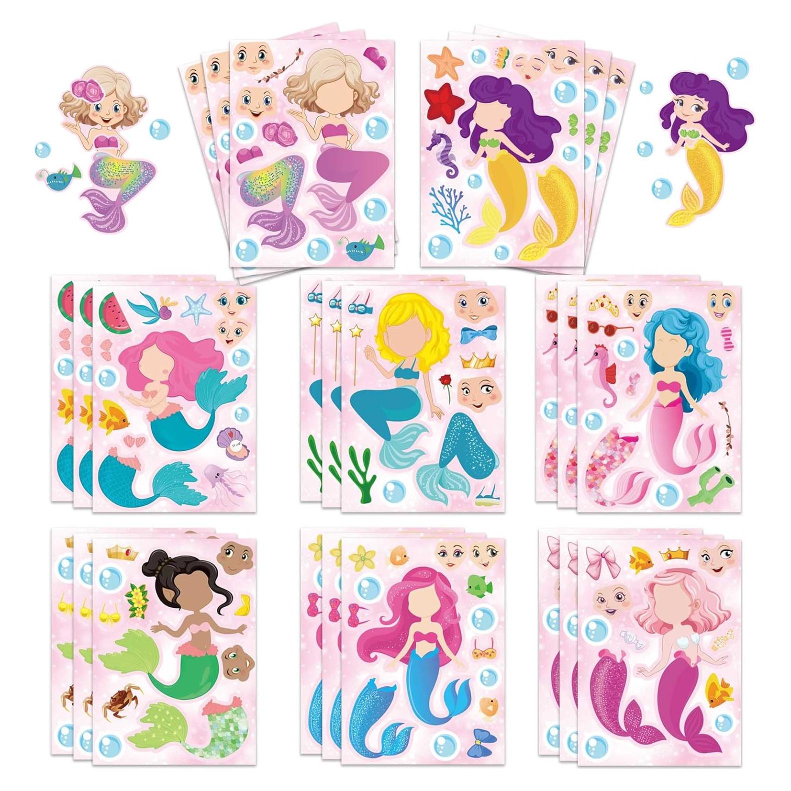 24 Hojas Stickers Sirena DUJAA para Niños y Manualidades