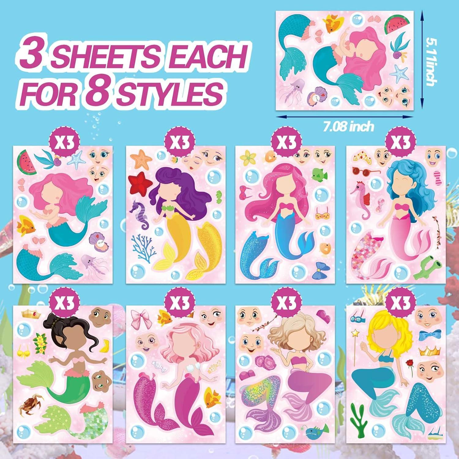 24 Hojas Stickers Sirena DUJAA para Niños y Manualidades