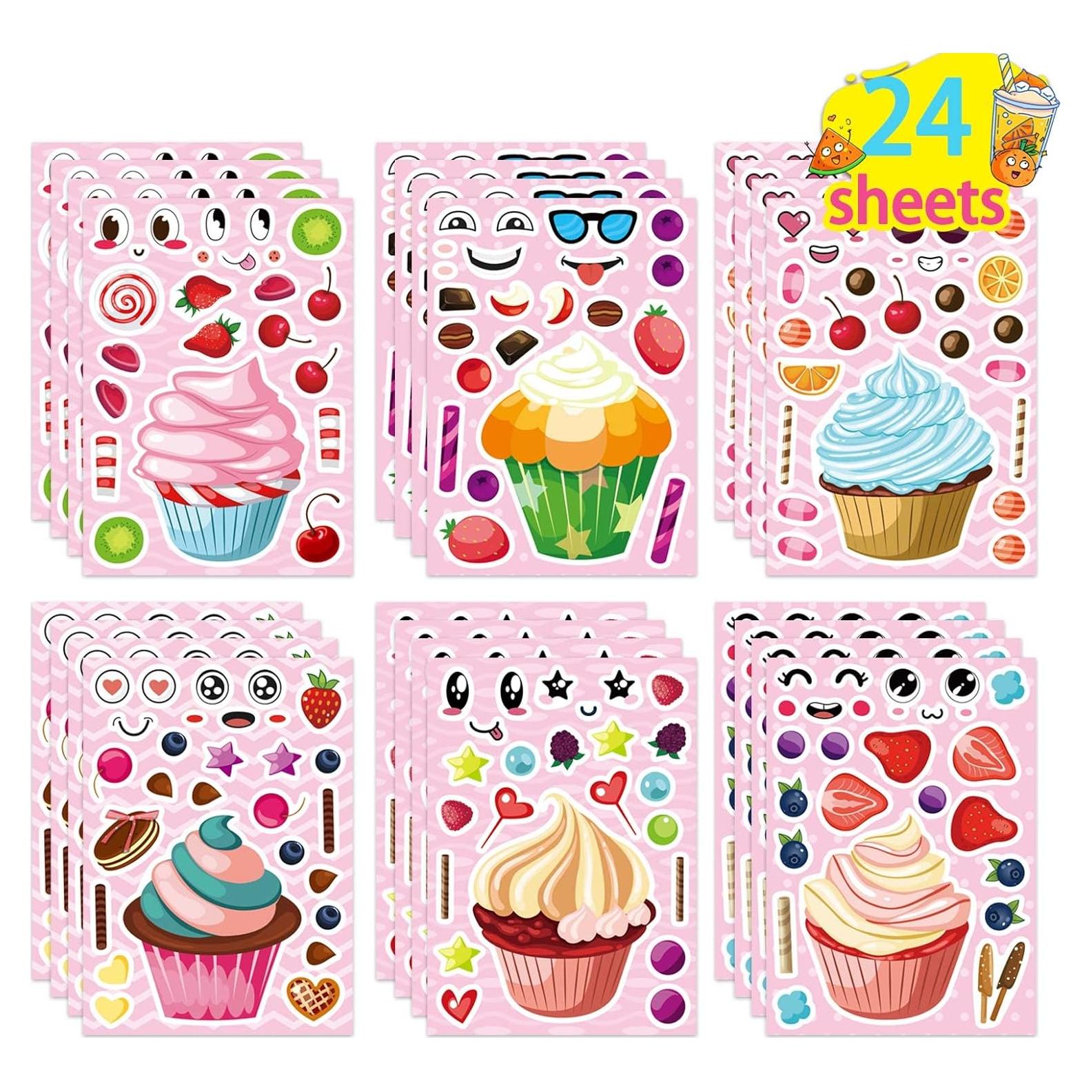Stickers de Cupcake DUJAA 24 Hojas para Niños DIY