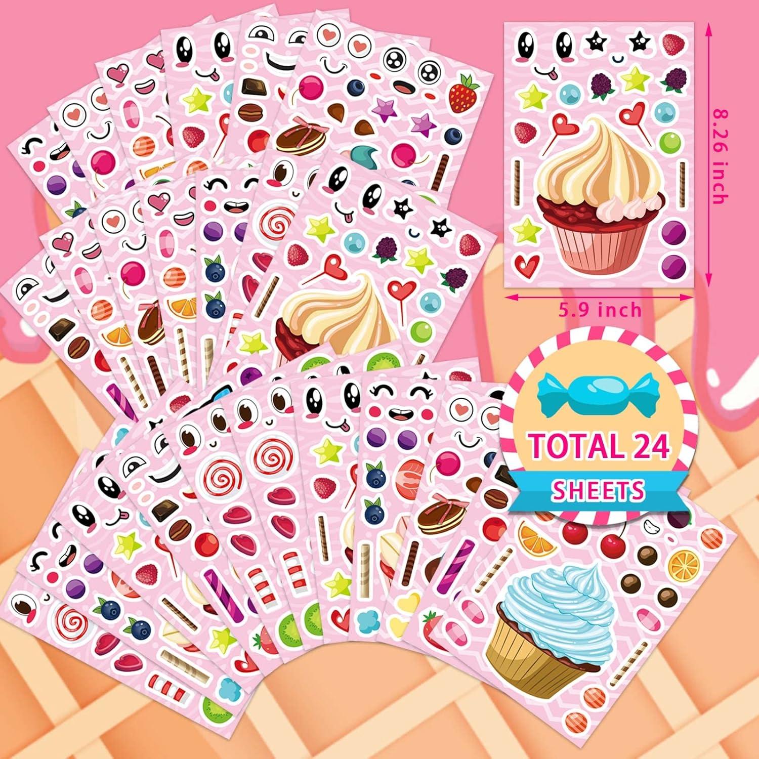 Stickers de Cupcake DUJAA 24 Hojas para Niños DIY