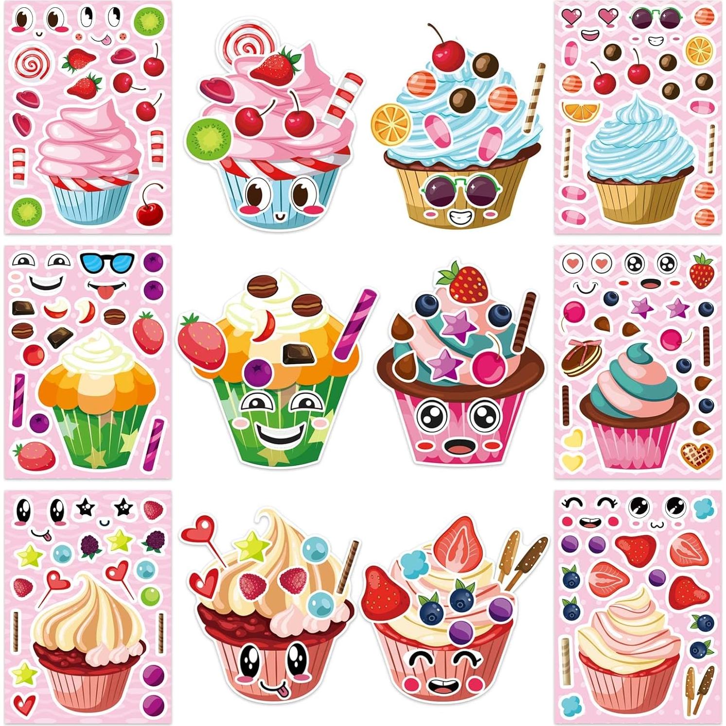 Stickers de Cupcake DUJAA 24 Hojas para Niños DIY