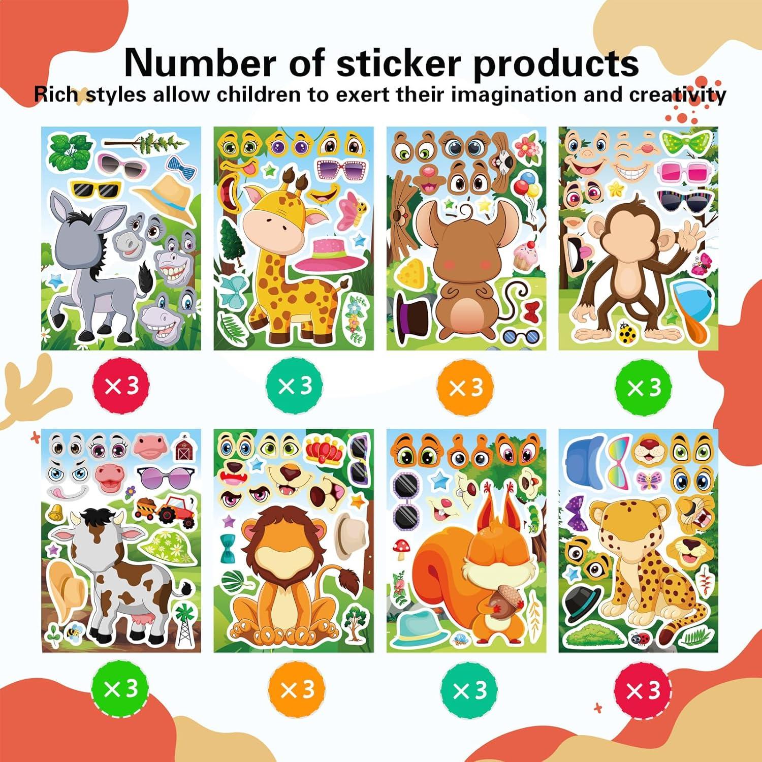 24 Hojas Stickers Animales DUJAA para Niños - Fiesta y Recompensas