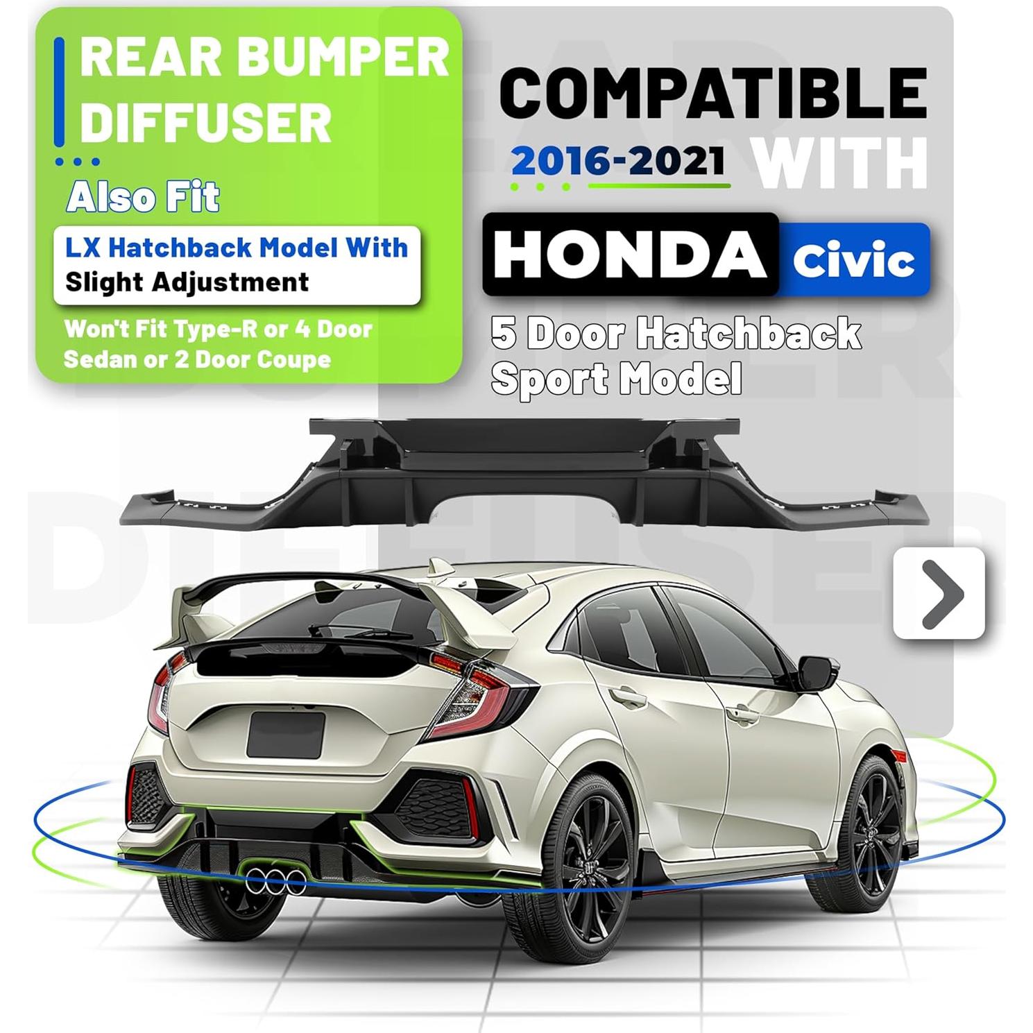 Difusor de Parachoques Trasero Honda Civic 2016-2021 Negro Mate