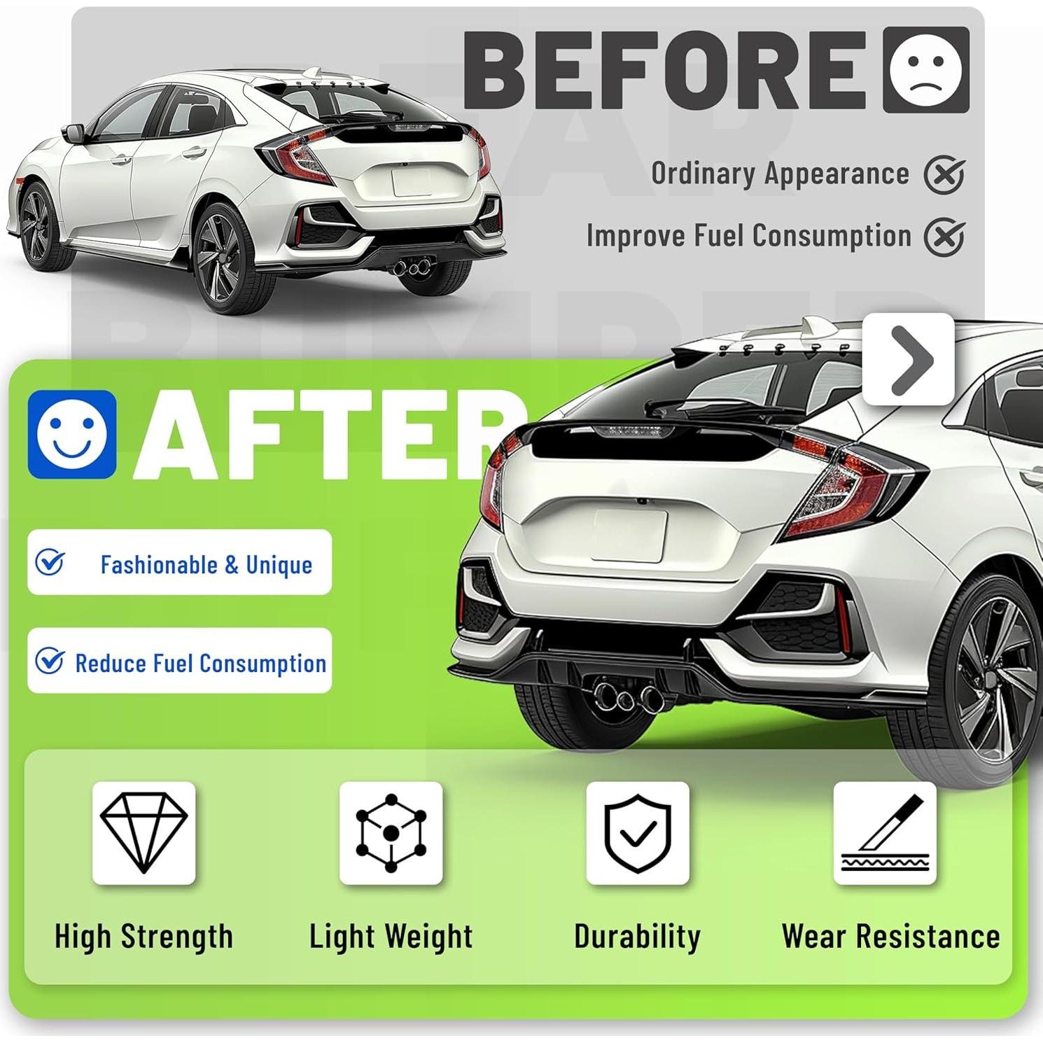 Difusor de Parachoques Trasero Honda Civic 2016-2021 Negro Mate