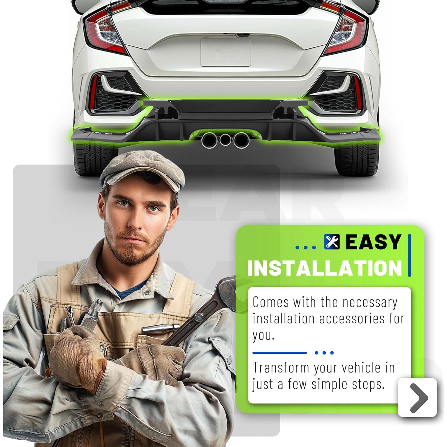 Difusor de Parachoques Trasero Honda Civic 2016-2021 Negro Mate