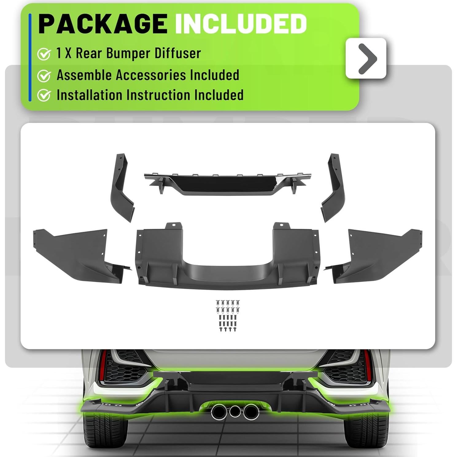 Difusor de Parachoques Trasero Honda Civic 2016-2021 Negro Mate