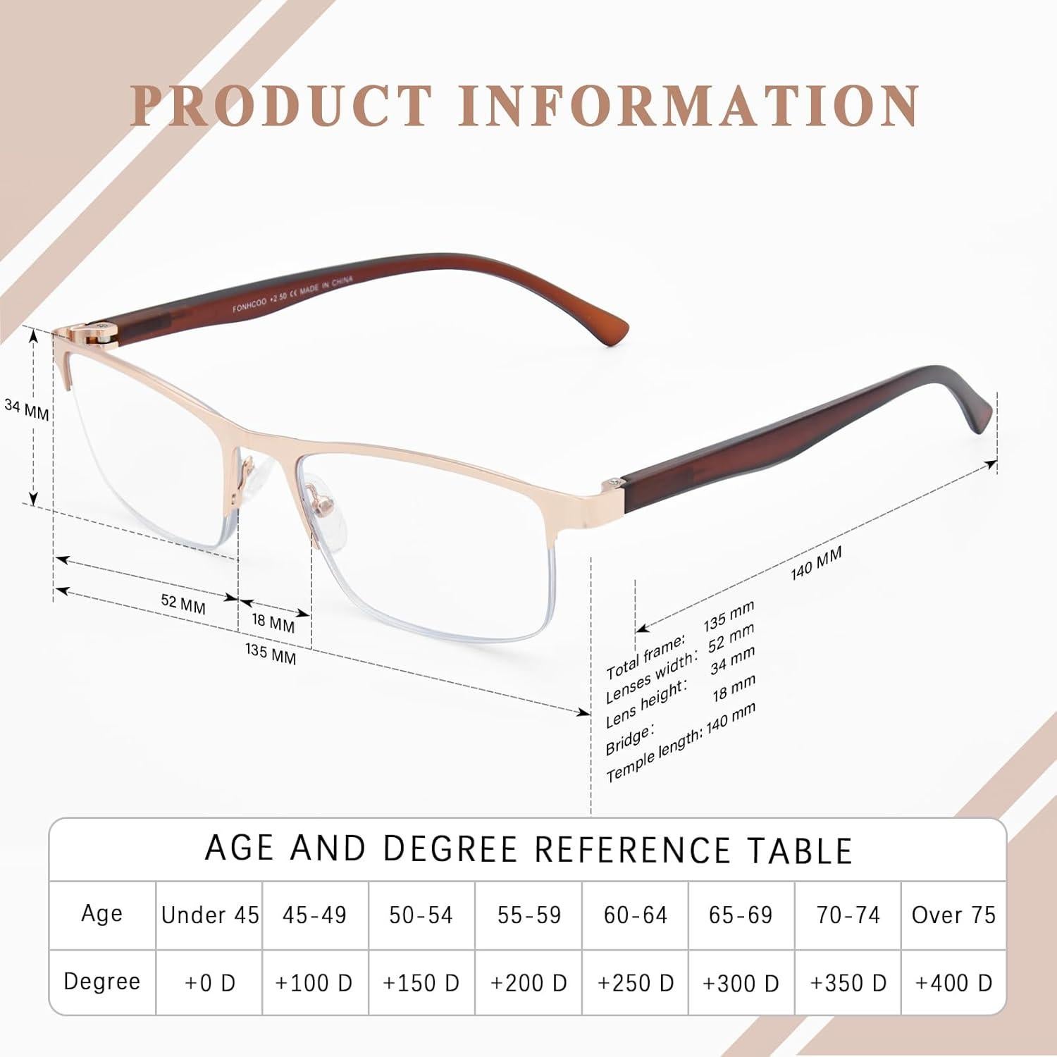 Gafas Bifocales FONHCOO Oro 2.5x Anti Luz Azul