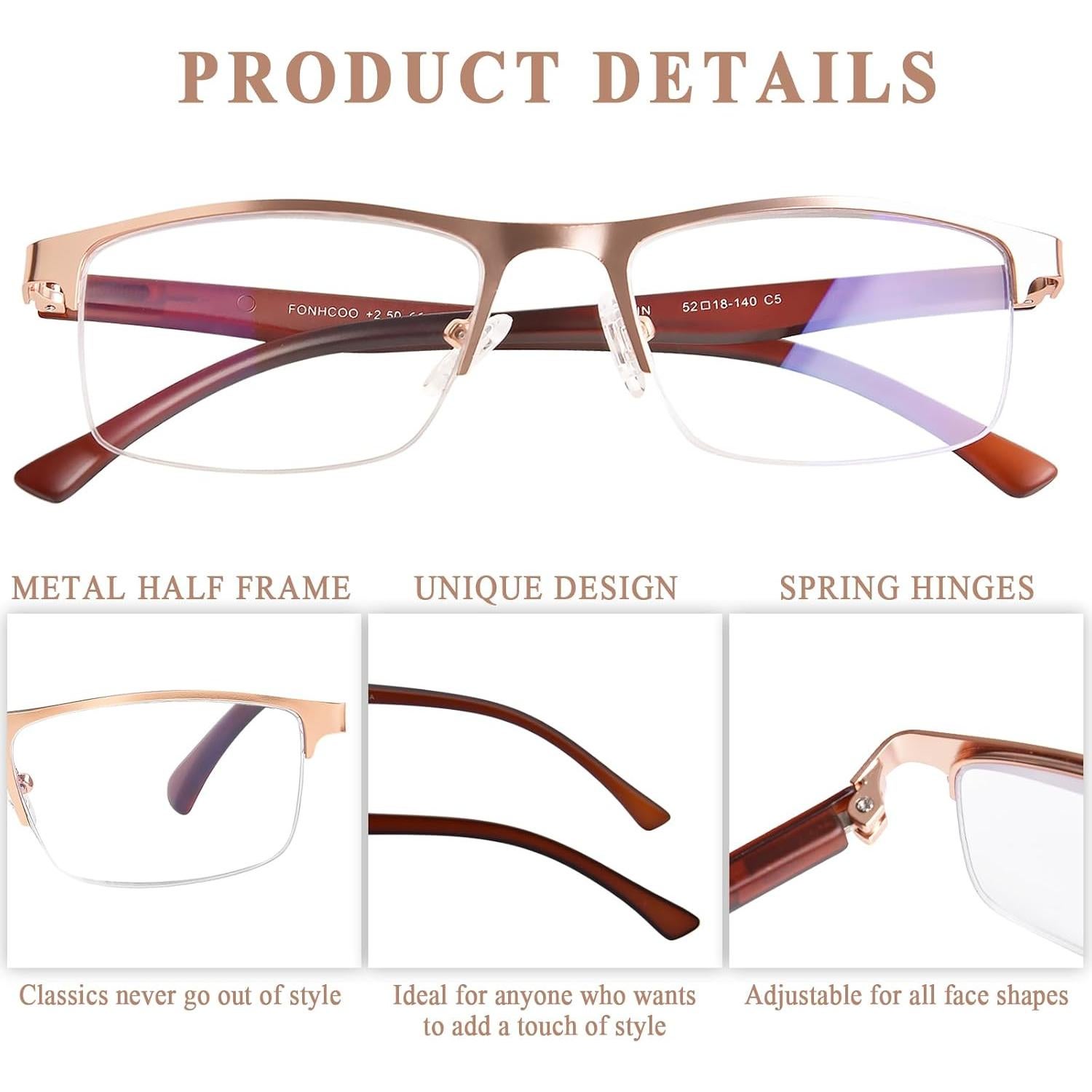 Gafas Bifocales FONHCOO Oro Anti Luz Azul 1.0x