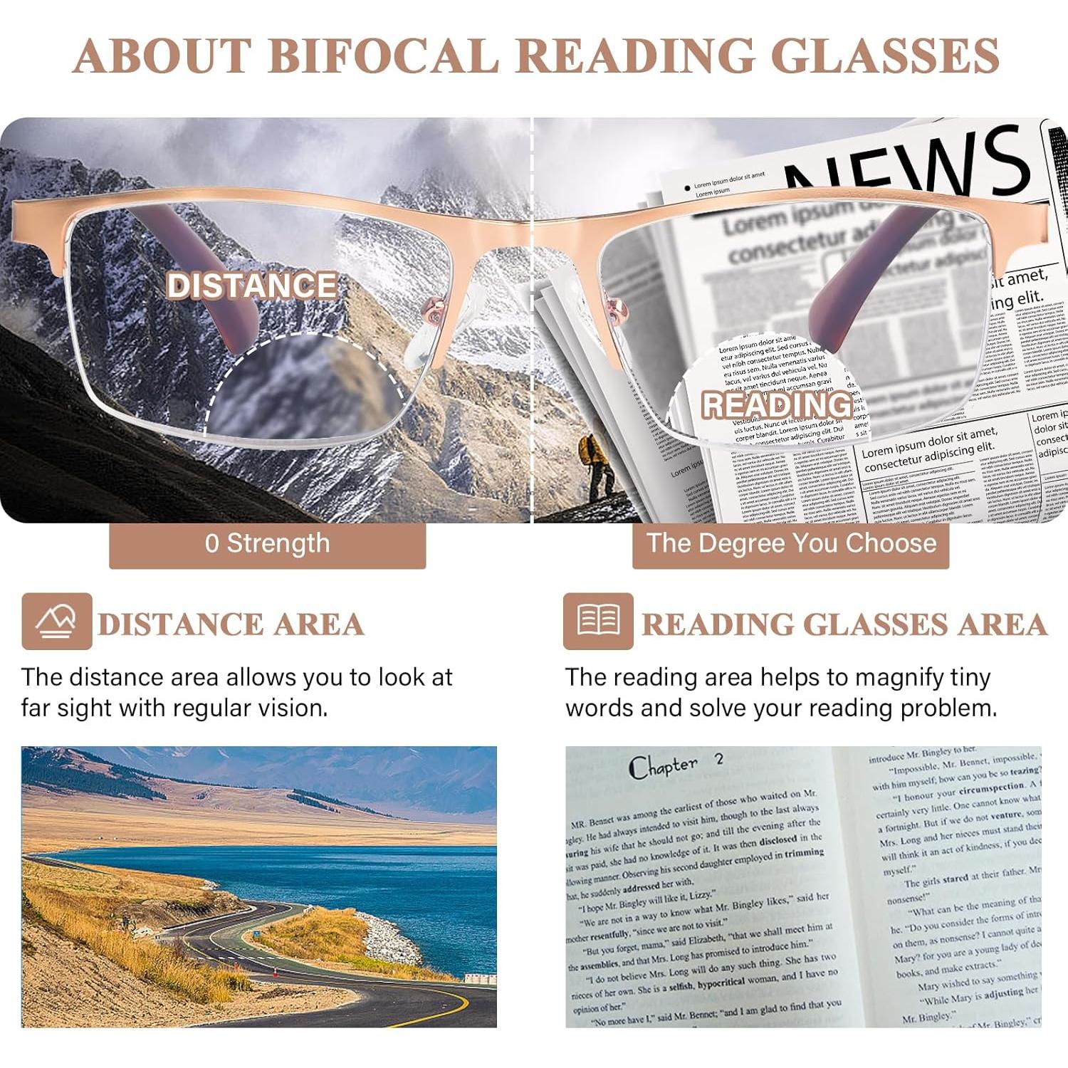 Gafas Bifocales FONHCOO Oro Anti Luz Azul 1.0x