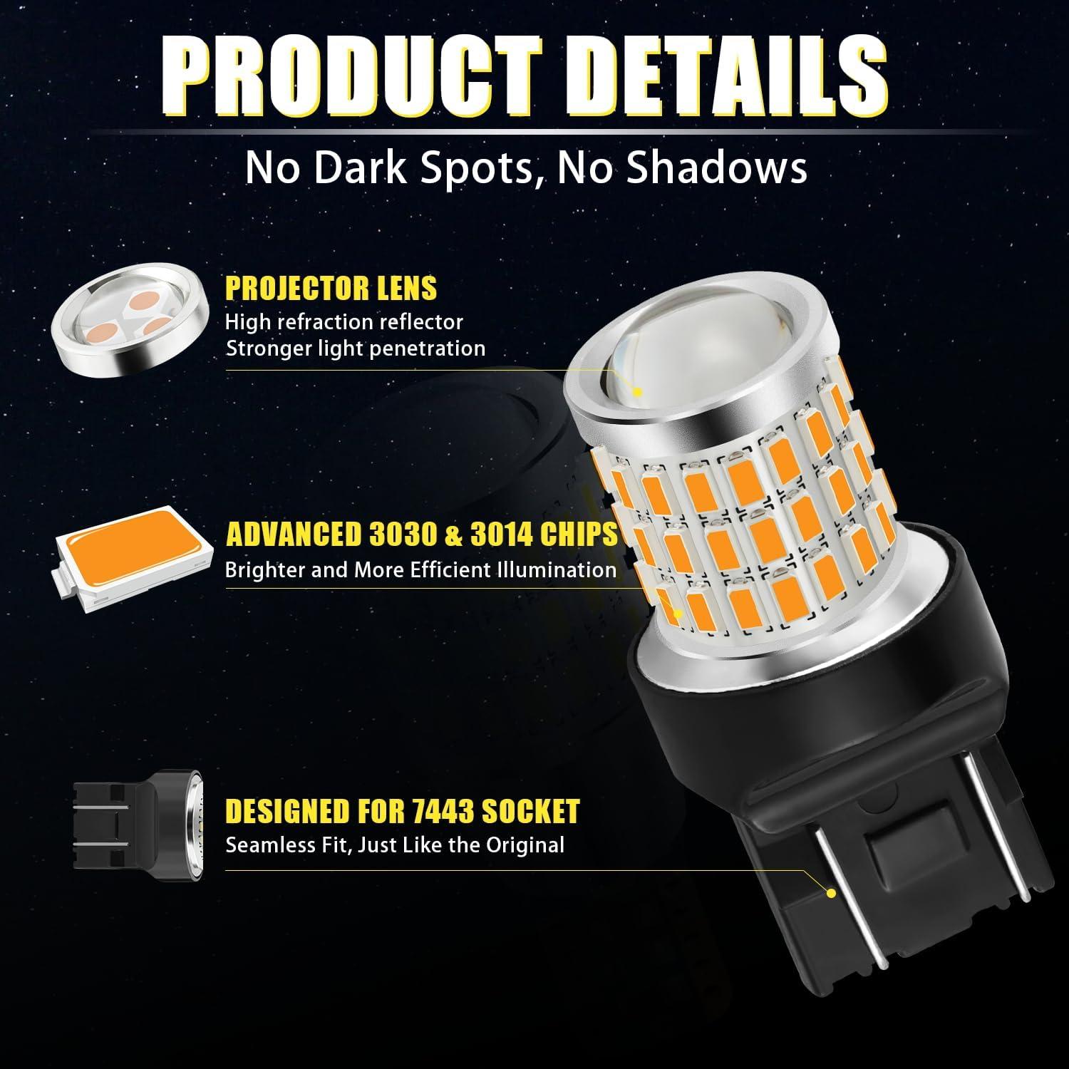 Bombillas LED Ámbar iBrightstar 7443 - Paquete de 2, 450 Lúmenes