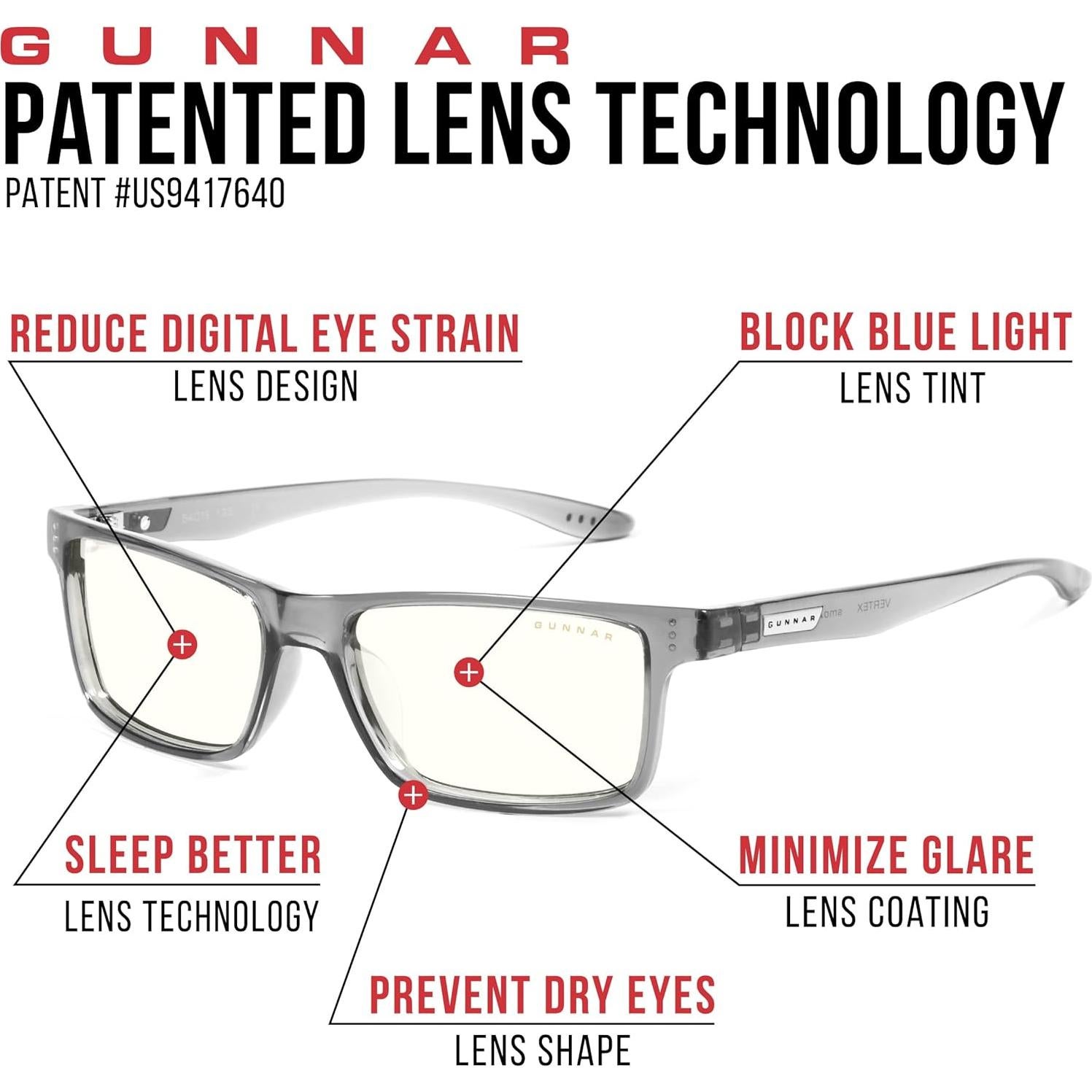 Gafas Gunnar Vertex - Bloqueo 65% luz azul - +1.0 Poder