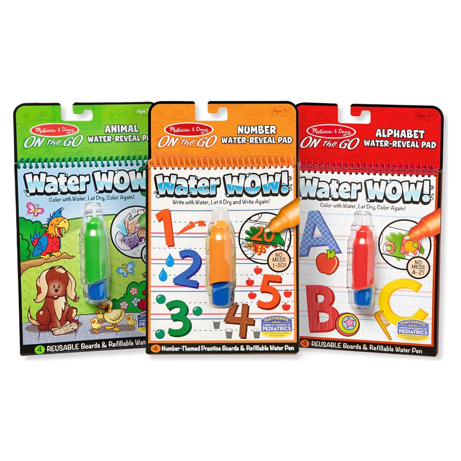Melissa & Doug On the Go Water Wow! Water-Reveal Activity Pads, 3-pk, Animals, Alphabet, Numbers - 3-Pack Of Reusable No-Mess Travel Activities For Kids