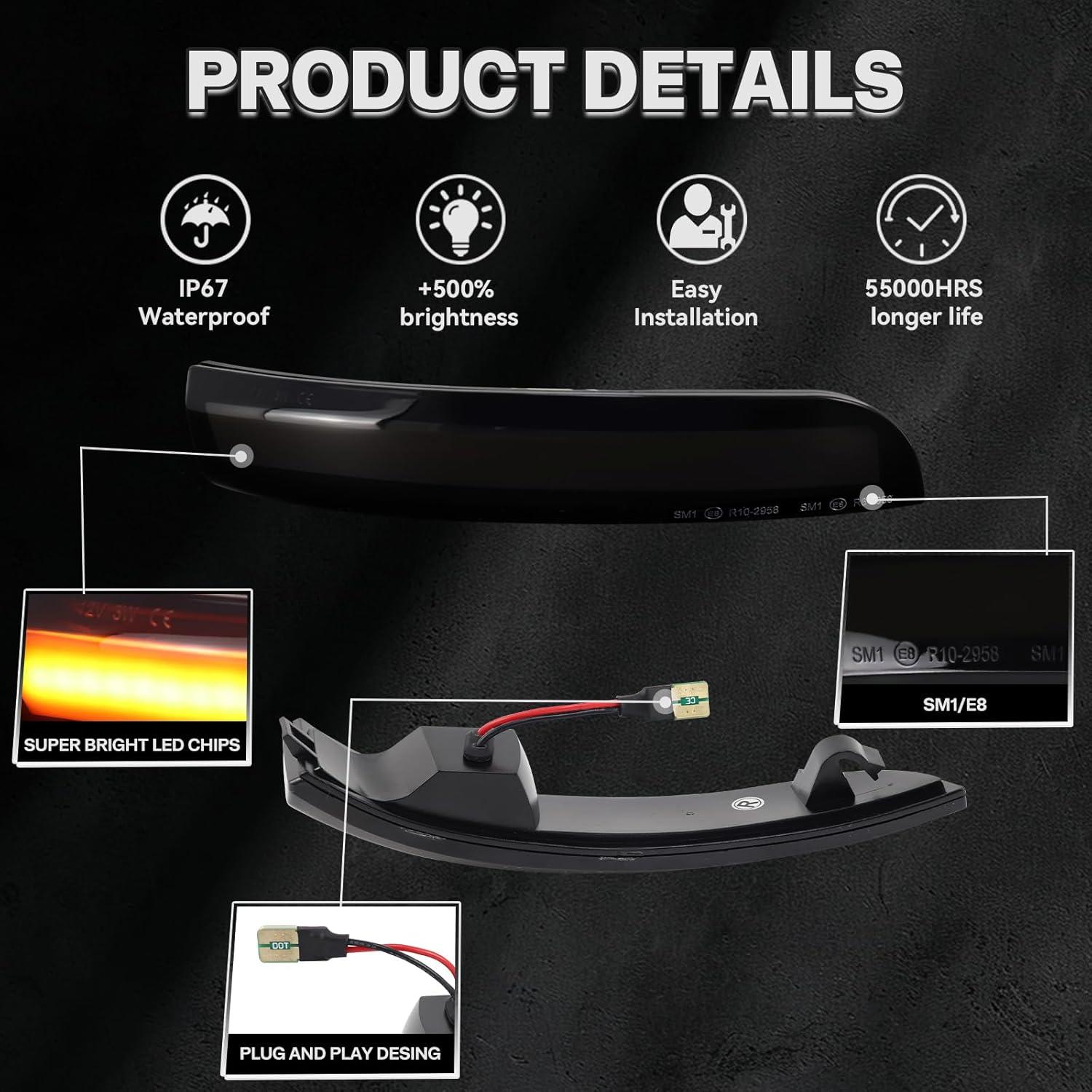 Luces de señal de giro LED secuenciales CYBORICH ámbar para Ford