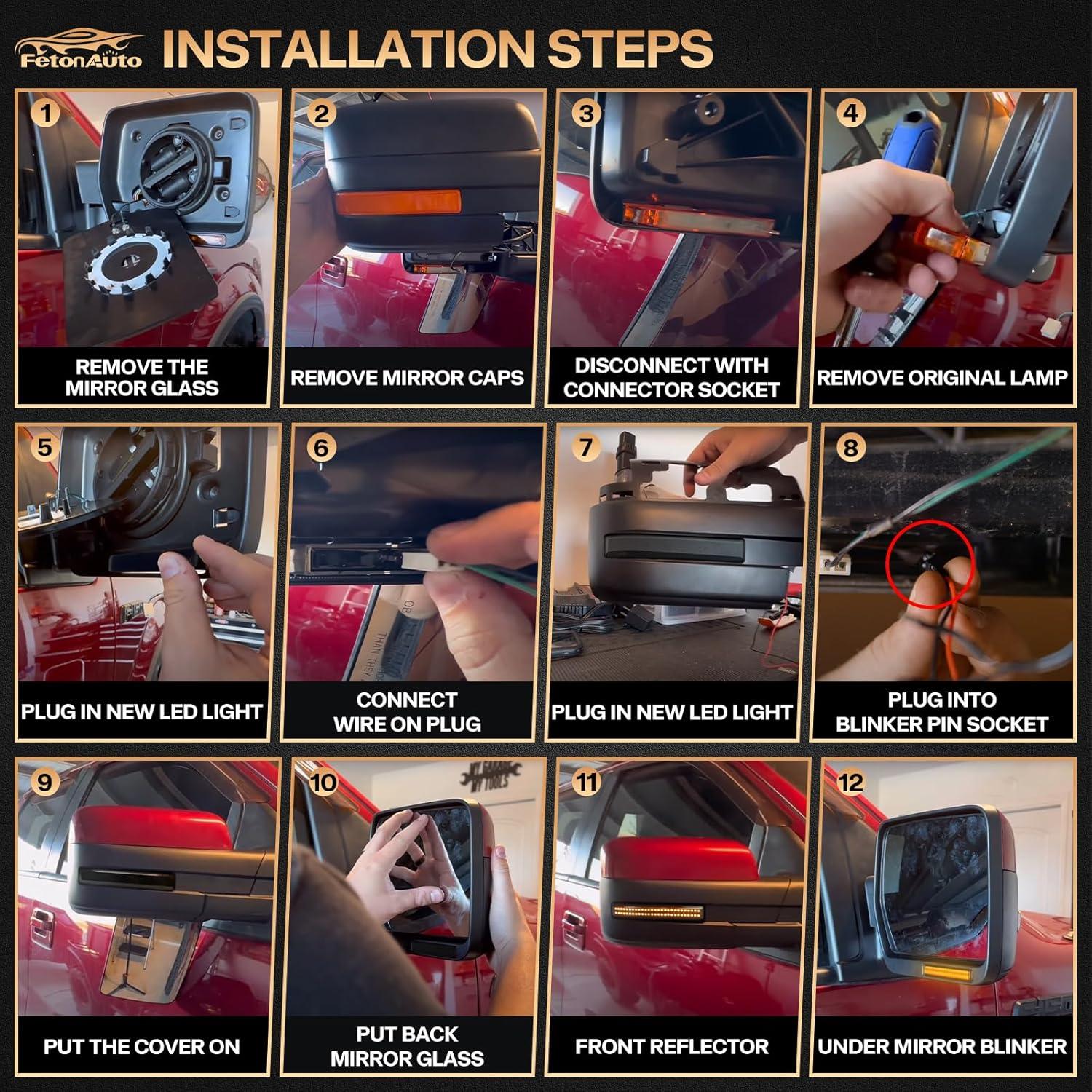 Luces de señal de giro LED FetonAuto para espejo lateral F150 2009-2014