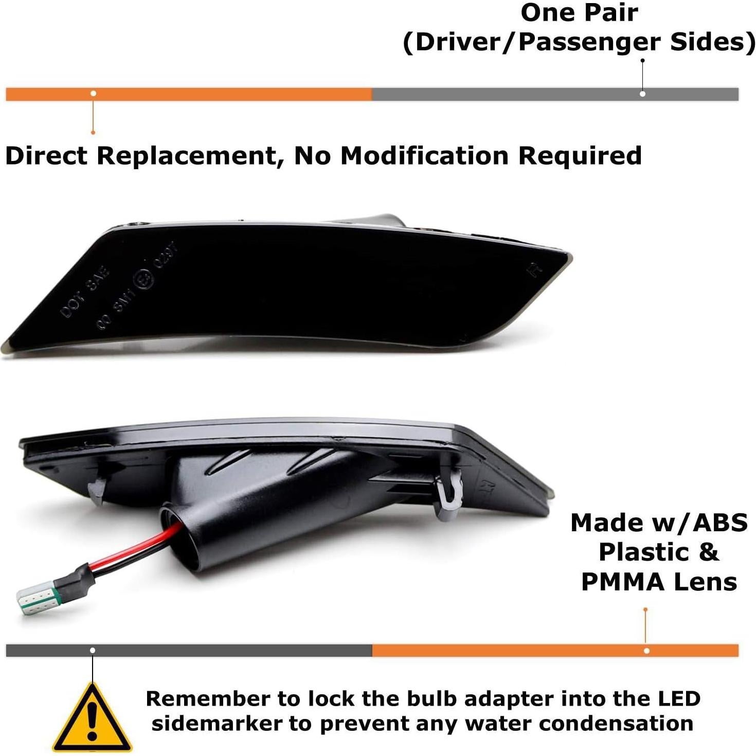 Kit de Luz de Marcador Lateral LED iJDMTOY Lente Ahumada Ámbar