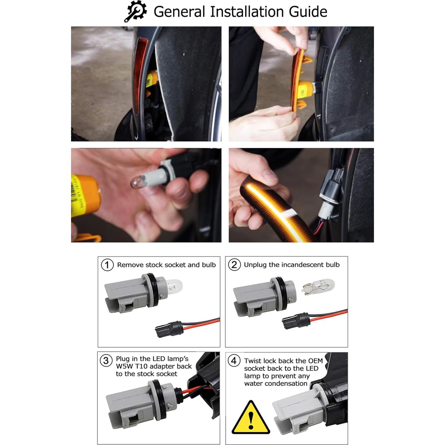 Kit de Luz de Marcador Lateral LED iJDMTOY Lente Ahumada Ámbar