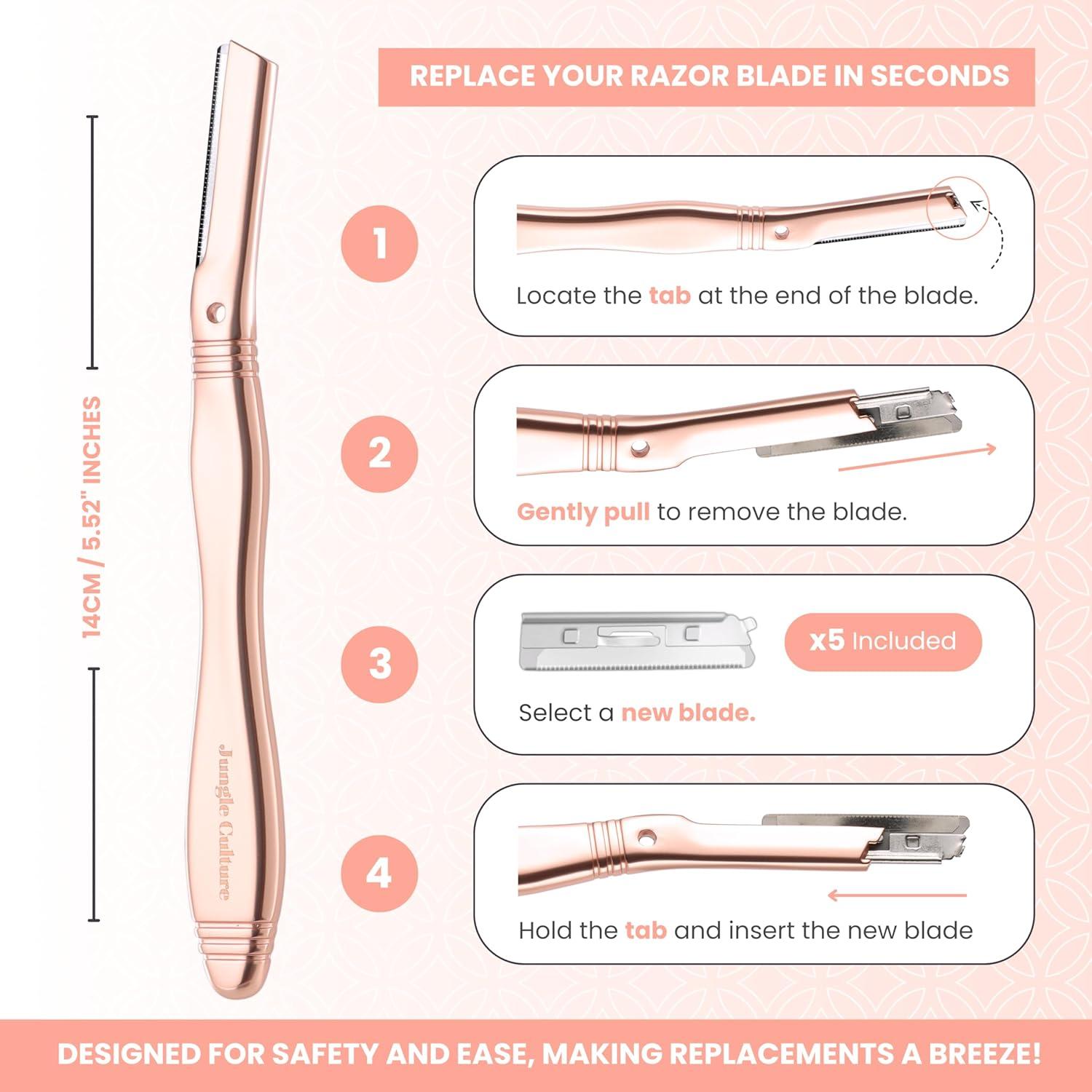 Cuchilla de Dermaplaning Jungle Culture Oro Rosa - 5 Repuestos