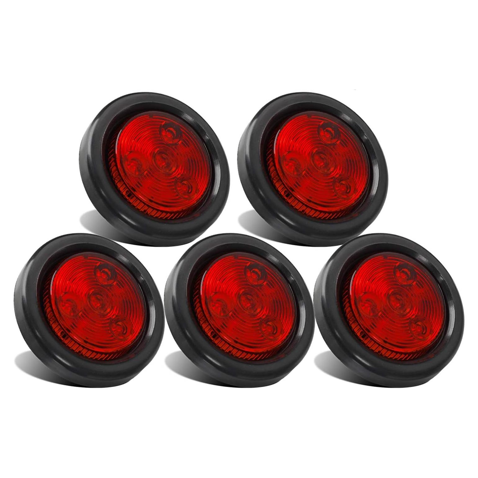 Partsam 5 Luces de Marcador LED Redondas 2" Rojo 12V