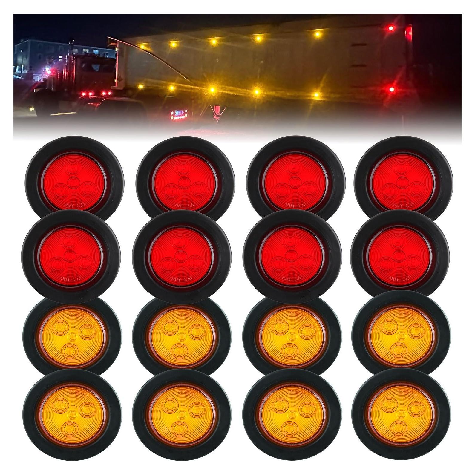 16 Luces LED Marcador 2" Traberm Ámbar y Rojo IP67 12V