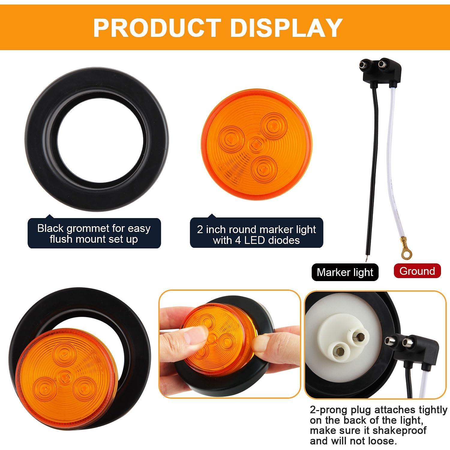 16 Luces LED Marcador 2" Traberm Ámbar y Rojo IP67 12V