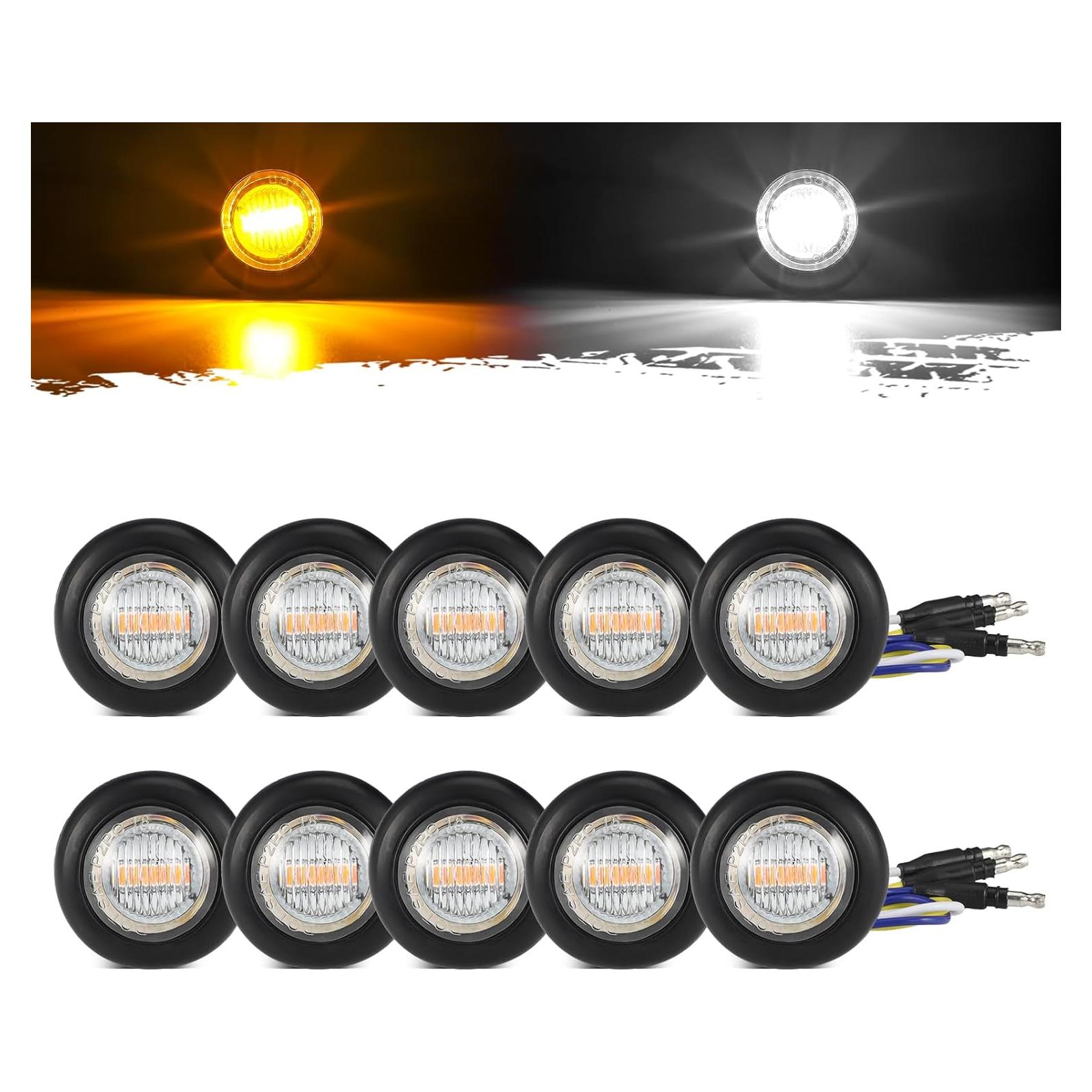 Partsam Luz Marcadora LED Doble Color 10 Piezas 3/4" Ámbar Blanco