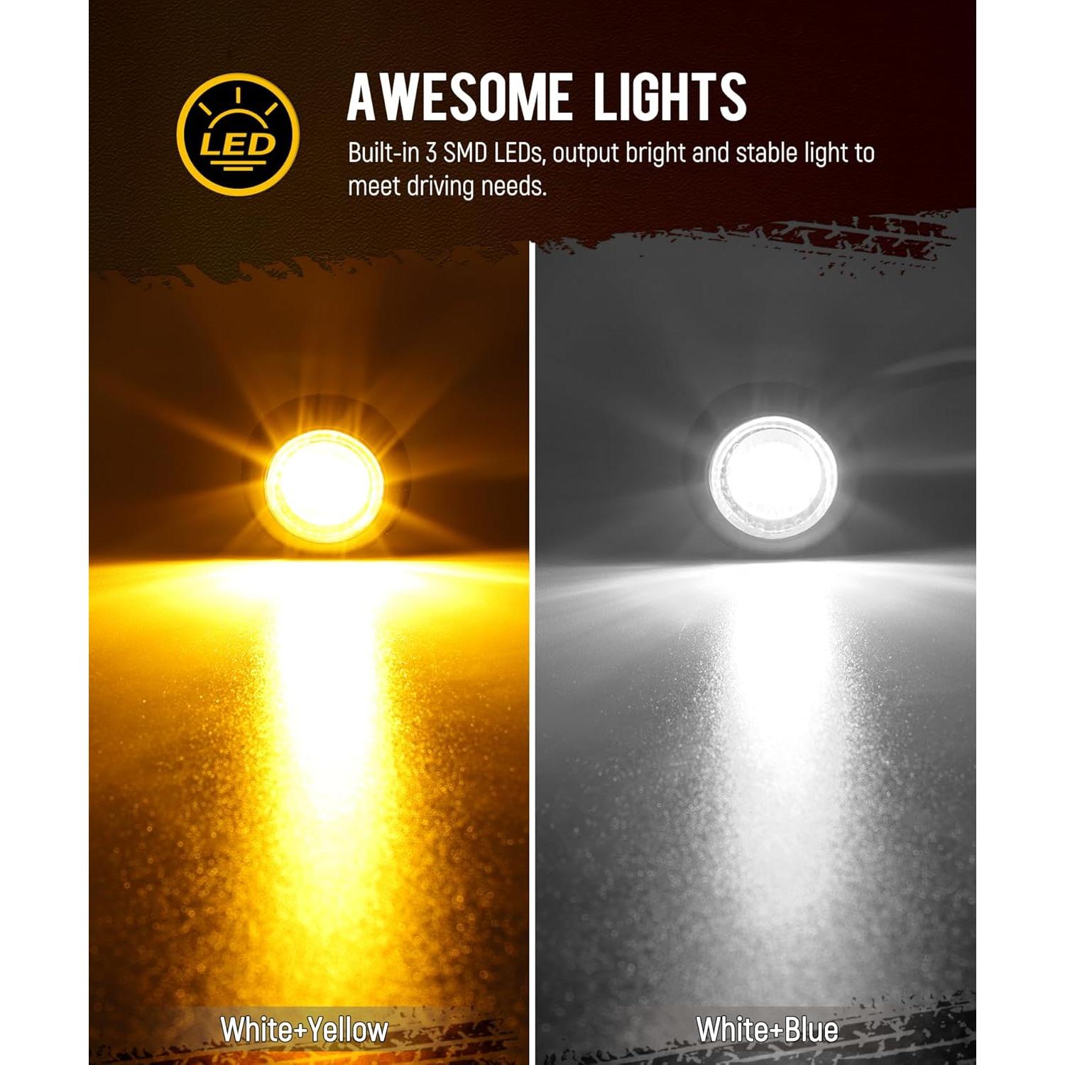 Partsam Luz Marcadora LED Doble Color 10 Piezas 3/4" Ámbar Blanco