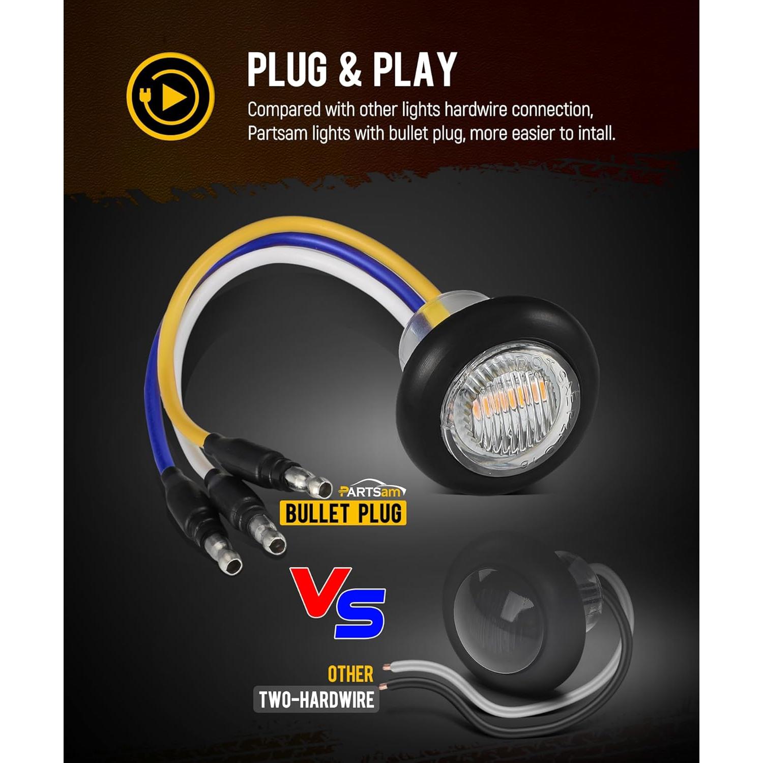 Partsam Luz Marcadora LED Doble Color 10 Piezas 3/4" Ámbar Blanco