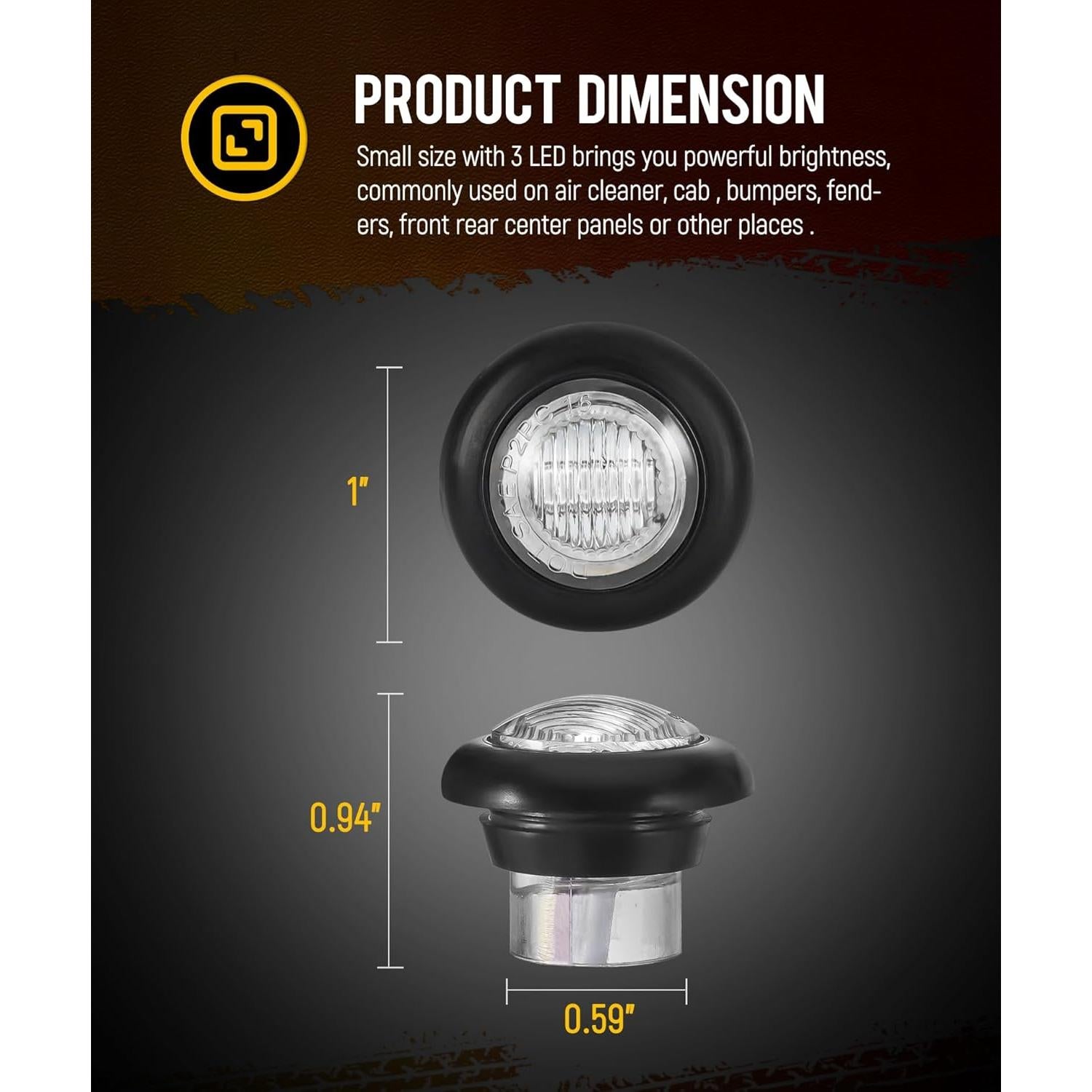 Partsam Luz Marcadora LED Doble Color 10 Piezas 3/4" Ámbar Blanco