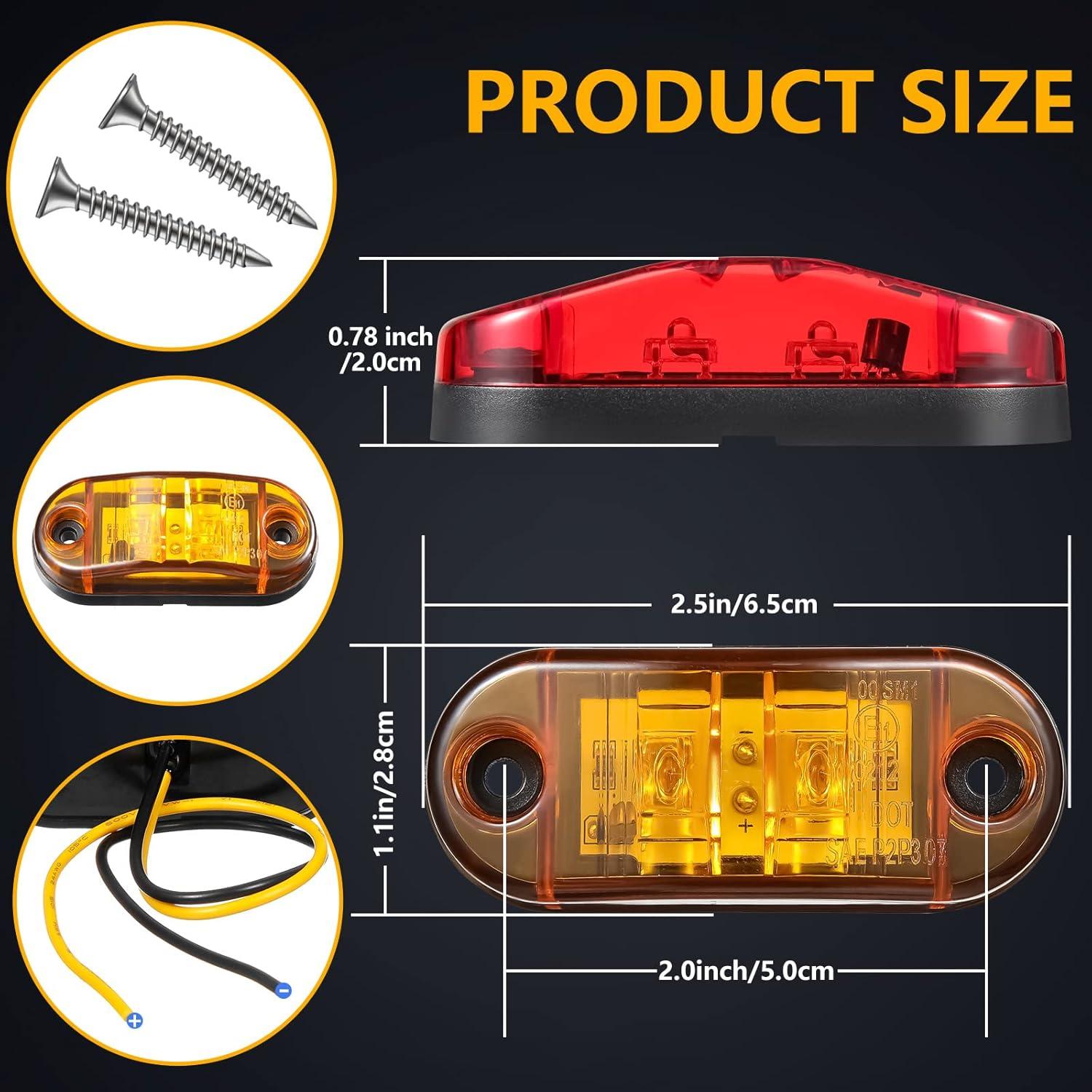 Luces LED de Marcador Tallew 10 Pcs Impermeables 12V Ámbar Rojo