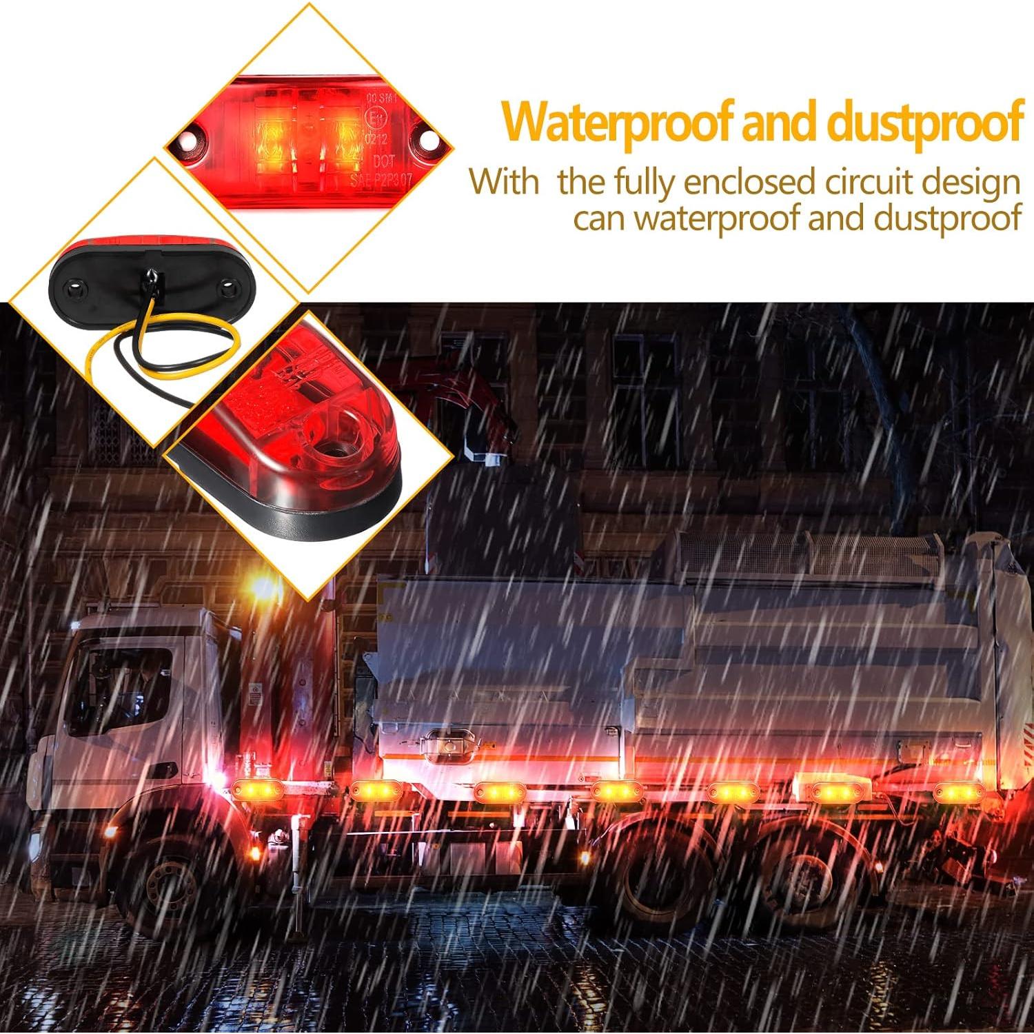 Luces LED de Marcador Tallew 10 Pcs Impermeables 12V Ámbar Rojo