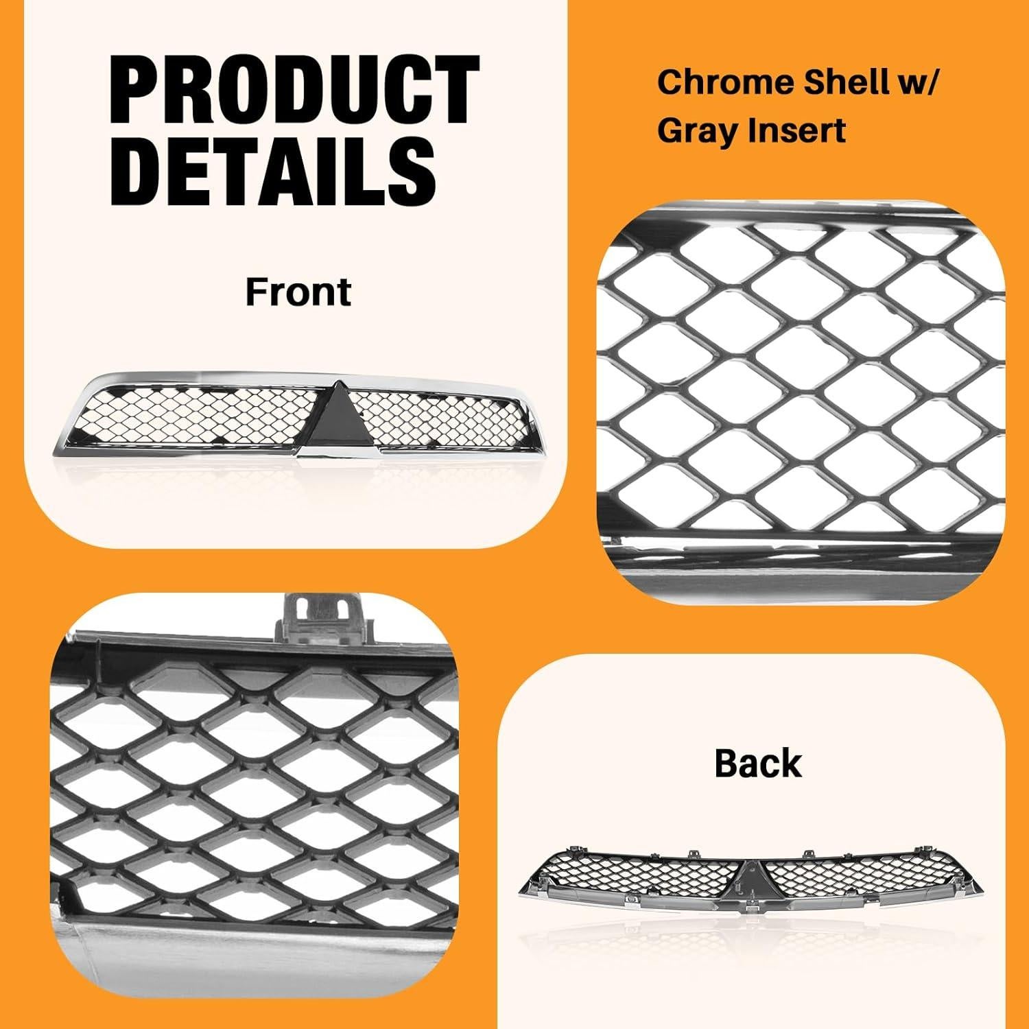 Conjunto parrilla parachoques frontal cromado CarPartsDepot para Mitsubishi Lancer 2008-2015