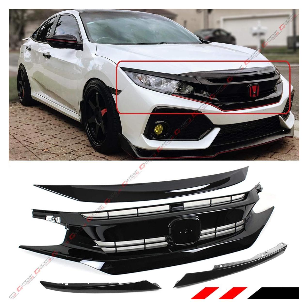Rejilla delantera RS negra brillante + cubierta parachoques Honda Civic 2016-2021
