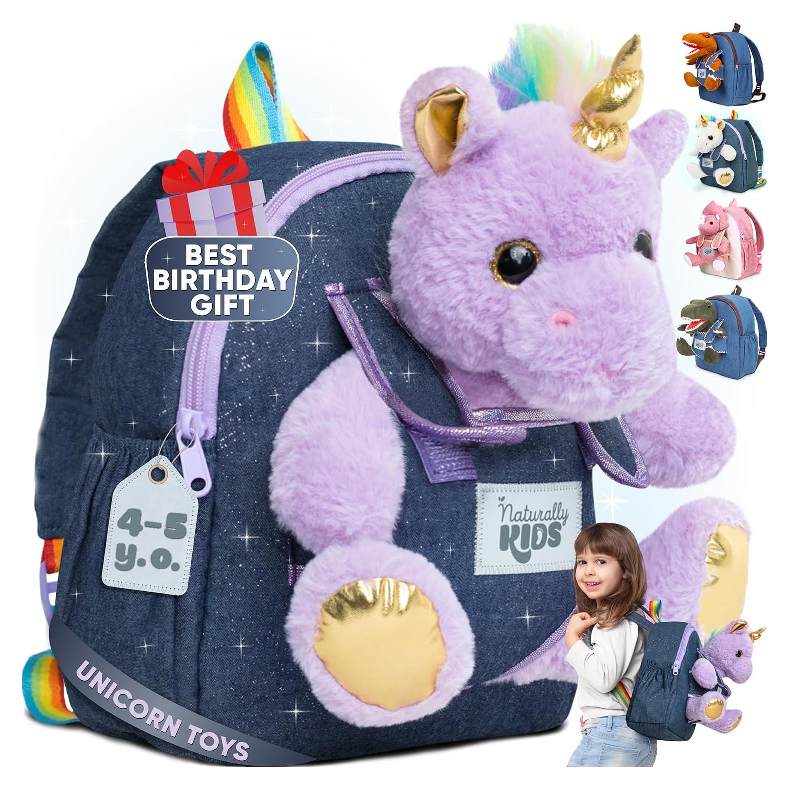 Mochila Unicornio Morado 25,4 cm con Juguete Desmontable
