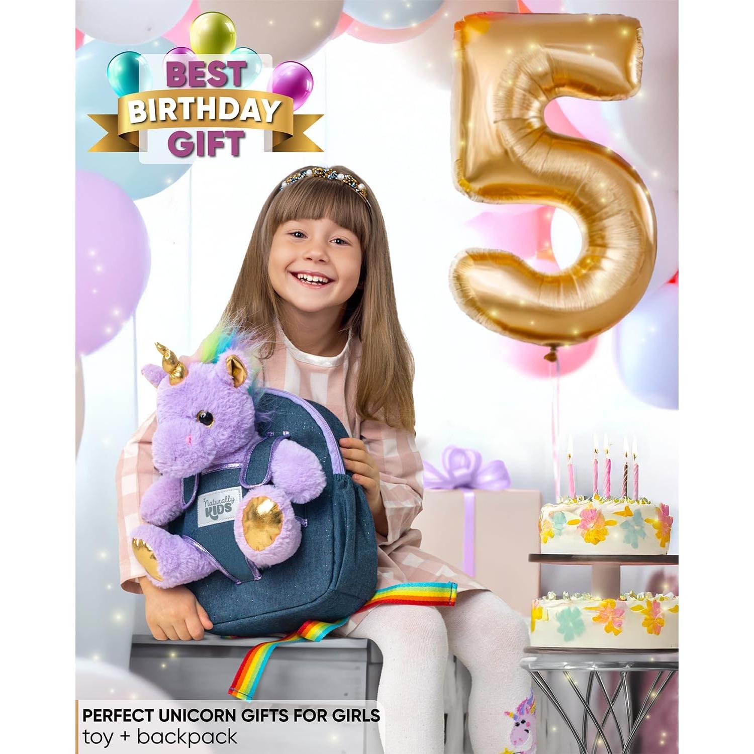 Mochila Unicornio Morado 25,4 cm con Juguete Desmontable