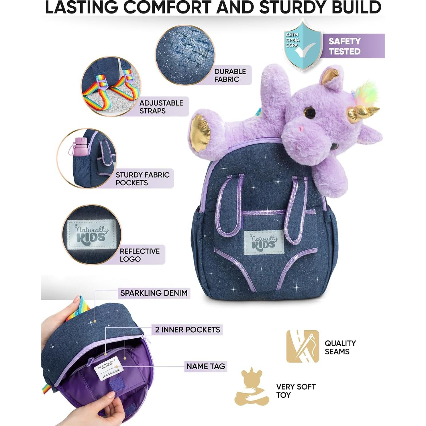 Mochila Unicornio Morado 25,4 cm con Juguete Desmontable