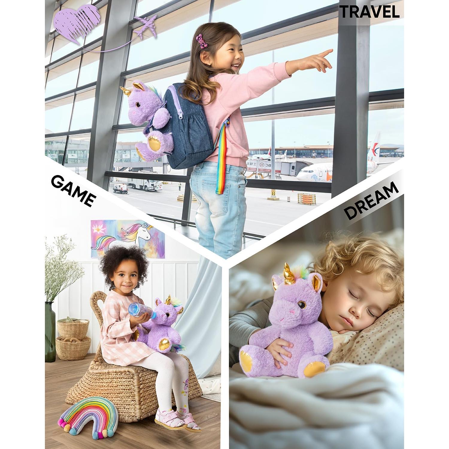 Mochila Unicornio Morado 25,4 cm con Juguete Desmontable