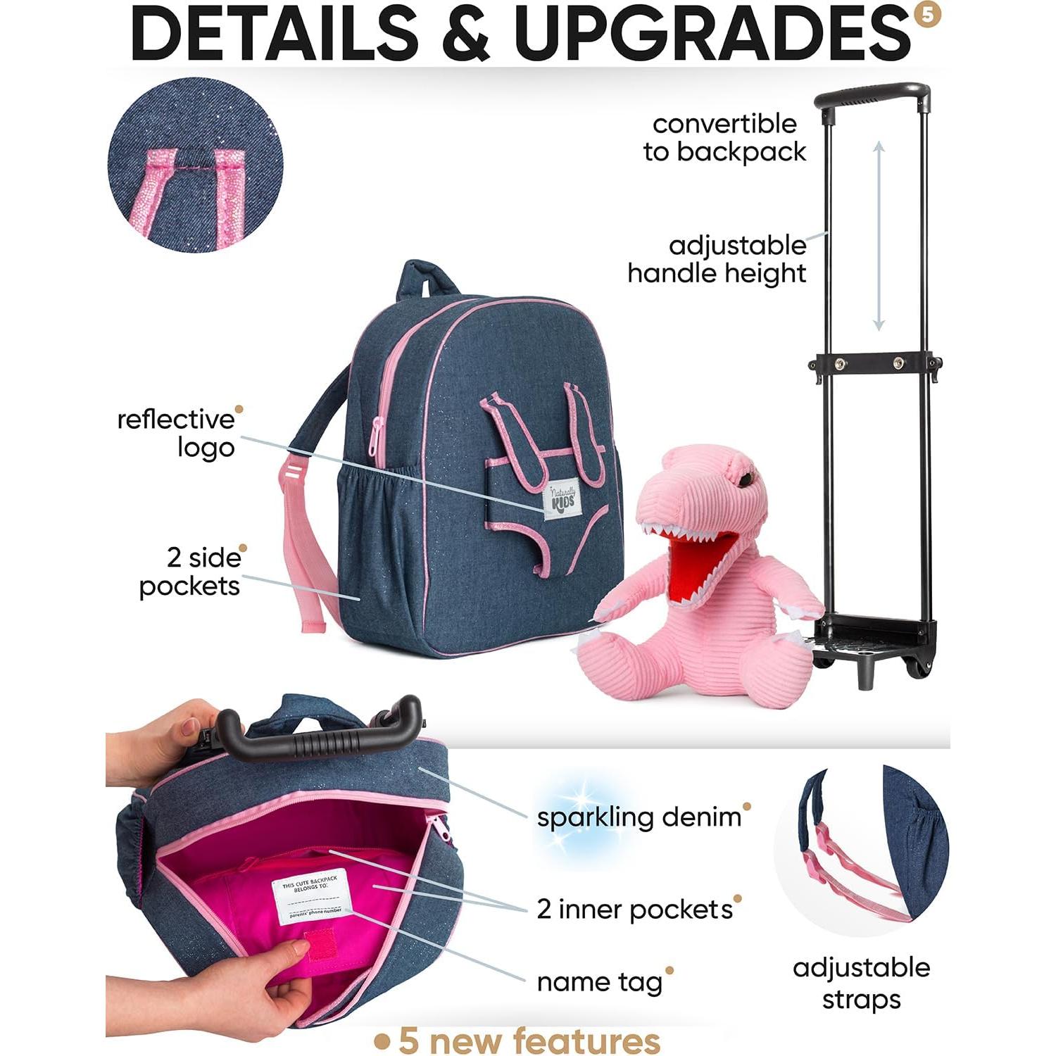 Maleta Rodante Dinosaurio Rosa Naturally KIDS 31.75 cm