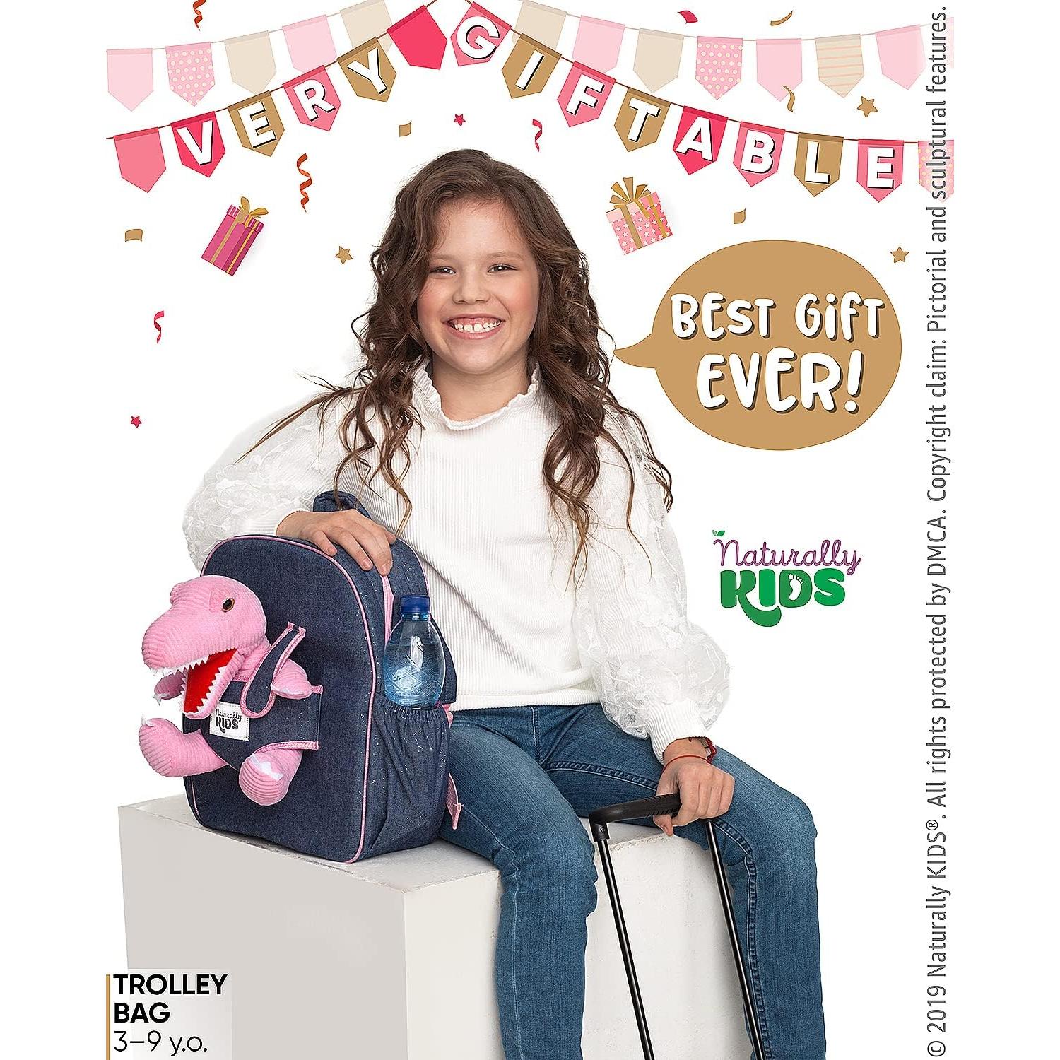 Maleta Rodante Dinosaurio Rosa Naturally KIDS 31.75 cm