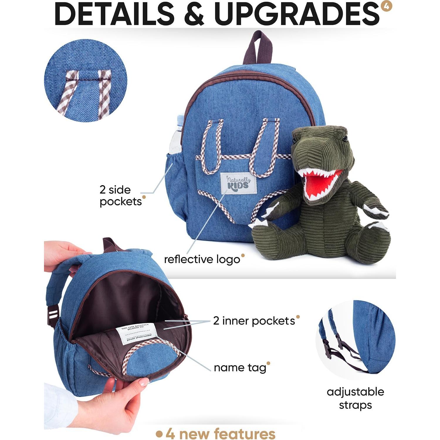 Mochila Dinosaurio Verde Naturally KIDS 29x25 cm para Niños