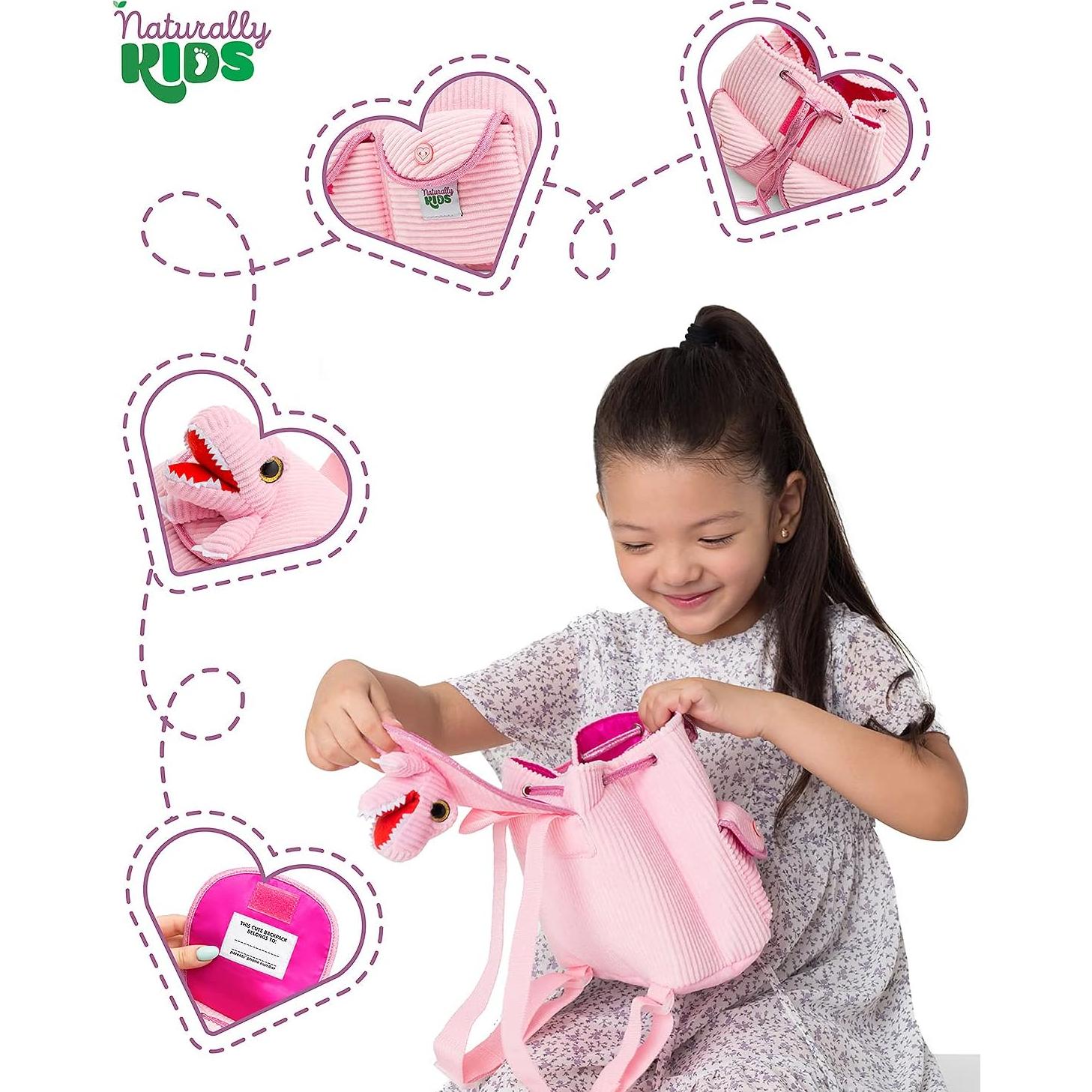 Mochila Mini Dinosaurio Rosa Naturally KIDS 17,78x15,24cm