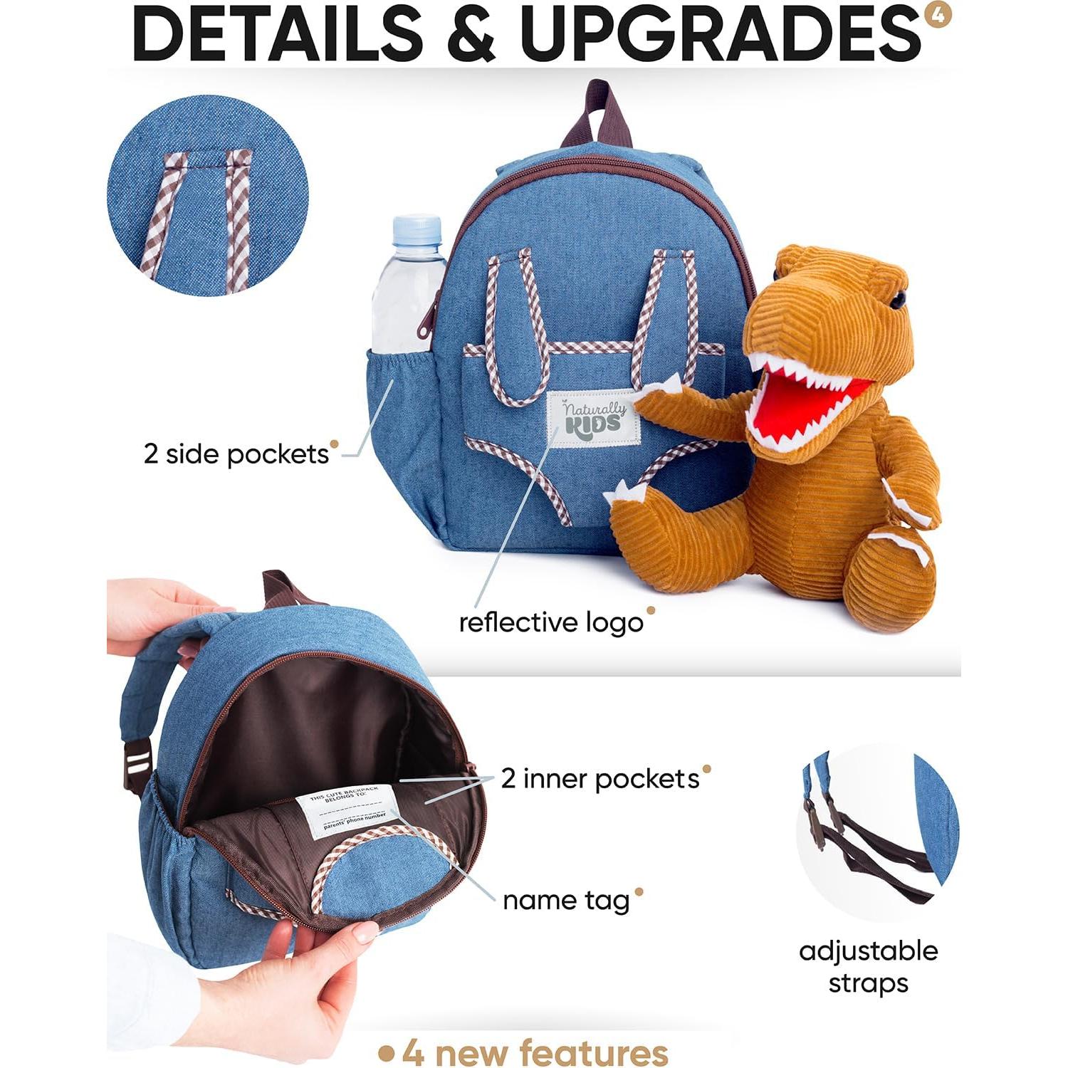 Mochila Dinosaurio Naturally KIDS 25 cm con Juguete Desmontable