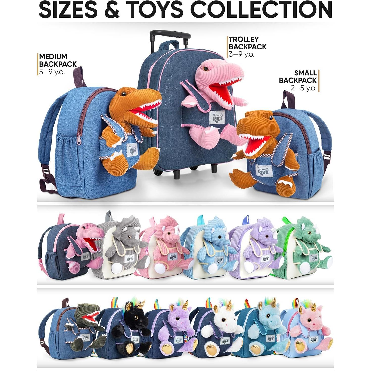 Mochila Dinosaurio Naturally KIDS 25 cm con Juguete Desmontable