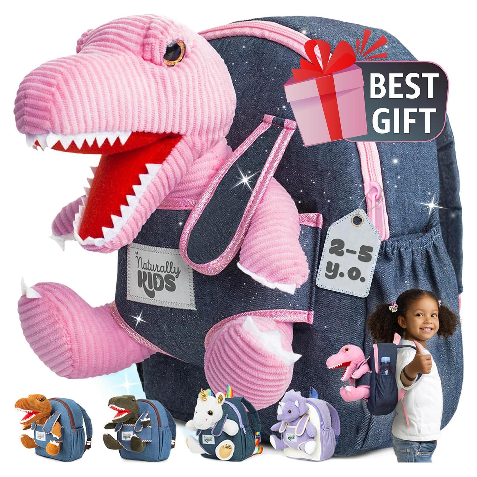Mochila Dinosaurio Rosa Naturally KIDS para Niñas 2-5 Años